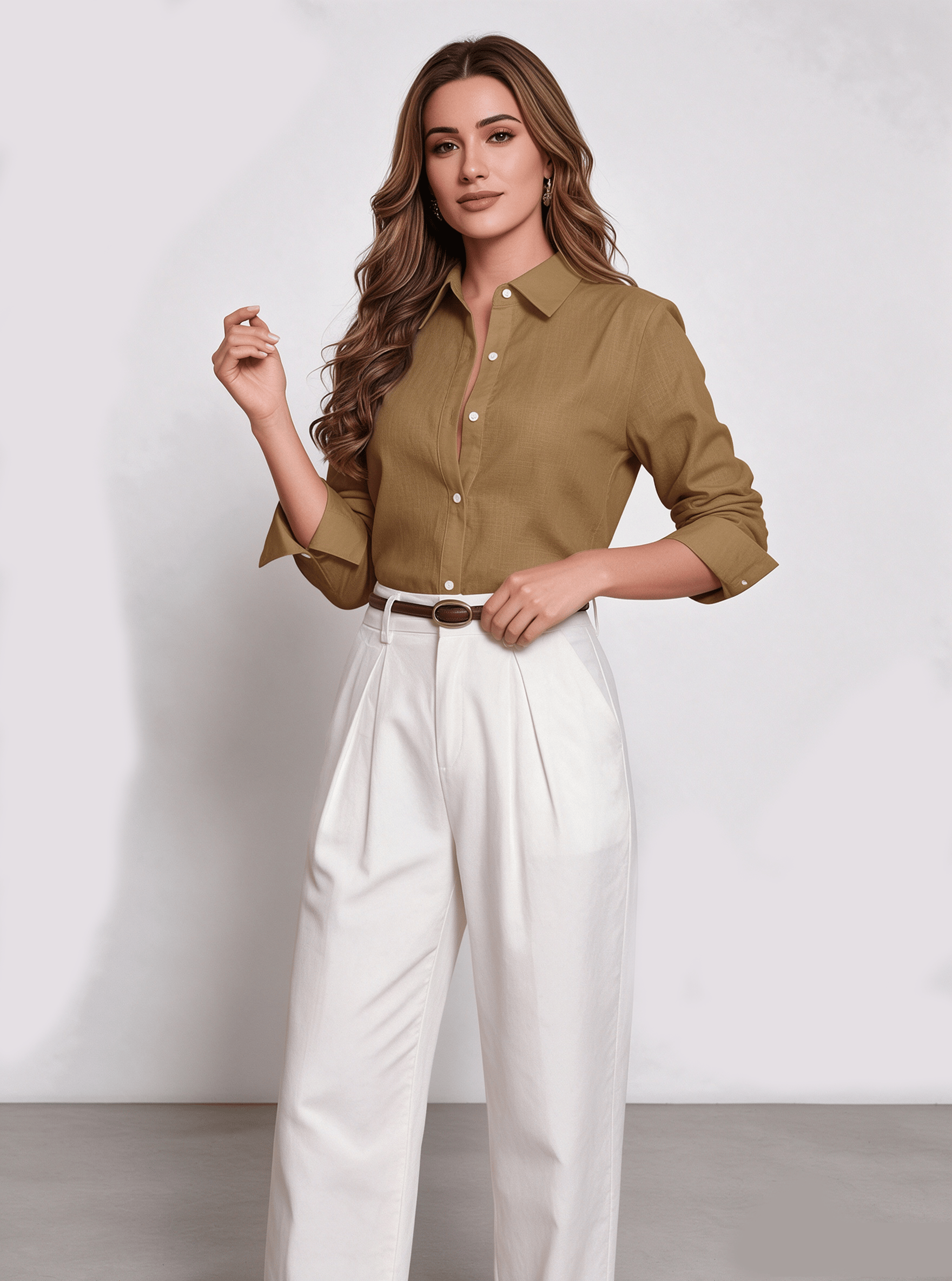 Brown Solid Long Sleeves Regular Shirt