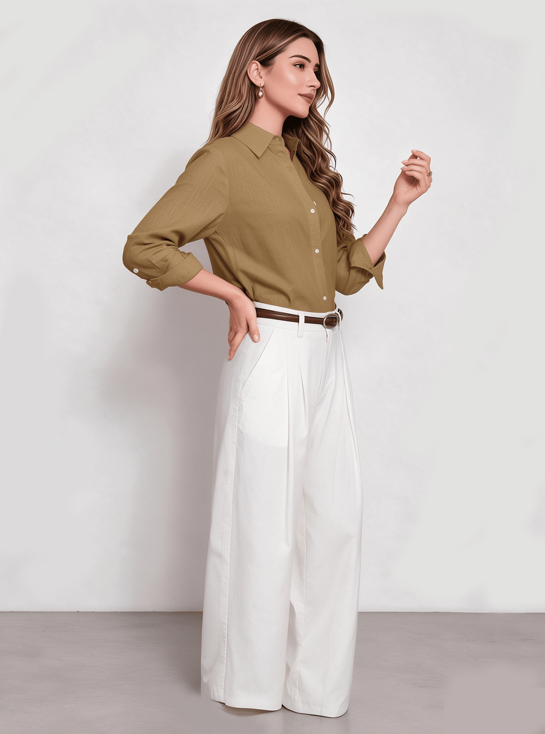 Brown Solid Long Sleeves Regular Shirt