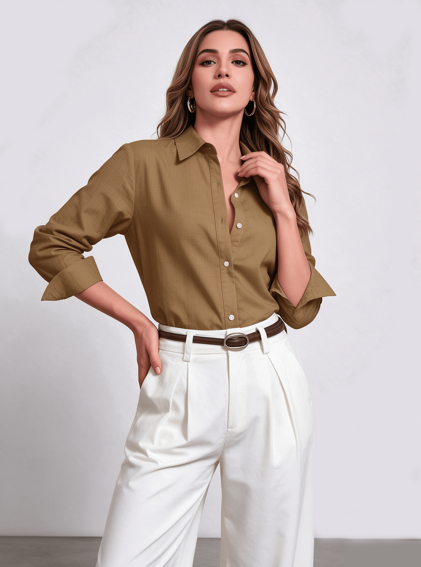 Brown Solid Long Sleeves Regular Shirt
