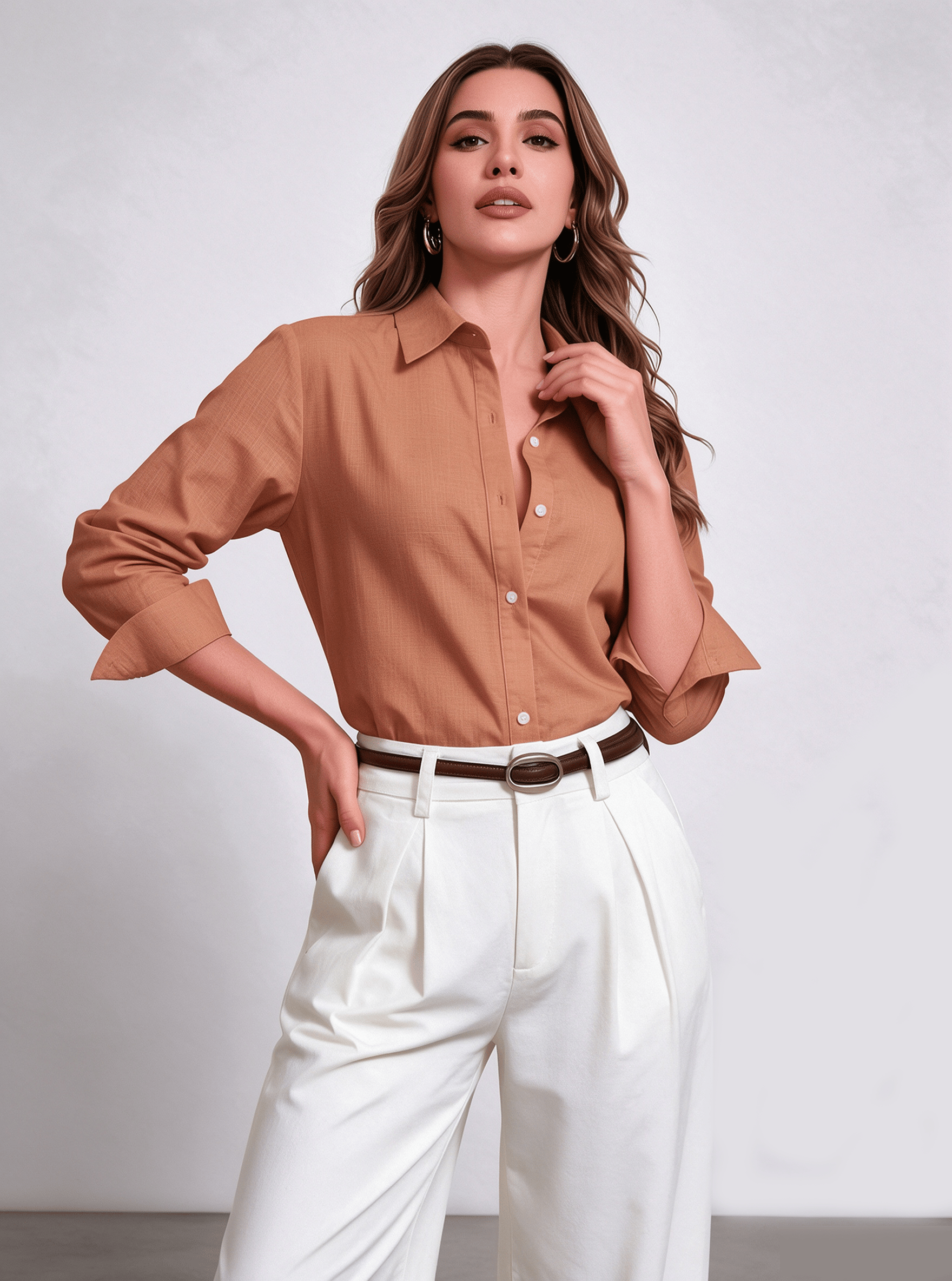 Orange Solid Long Sleeves Regular Shirt