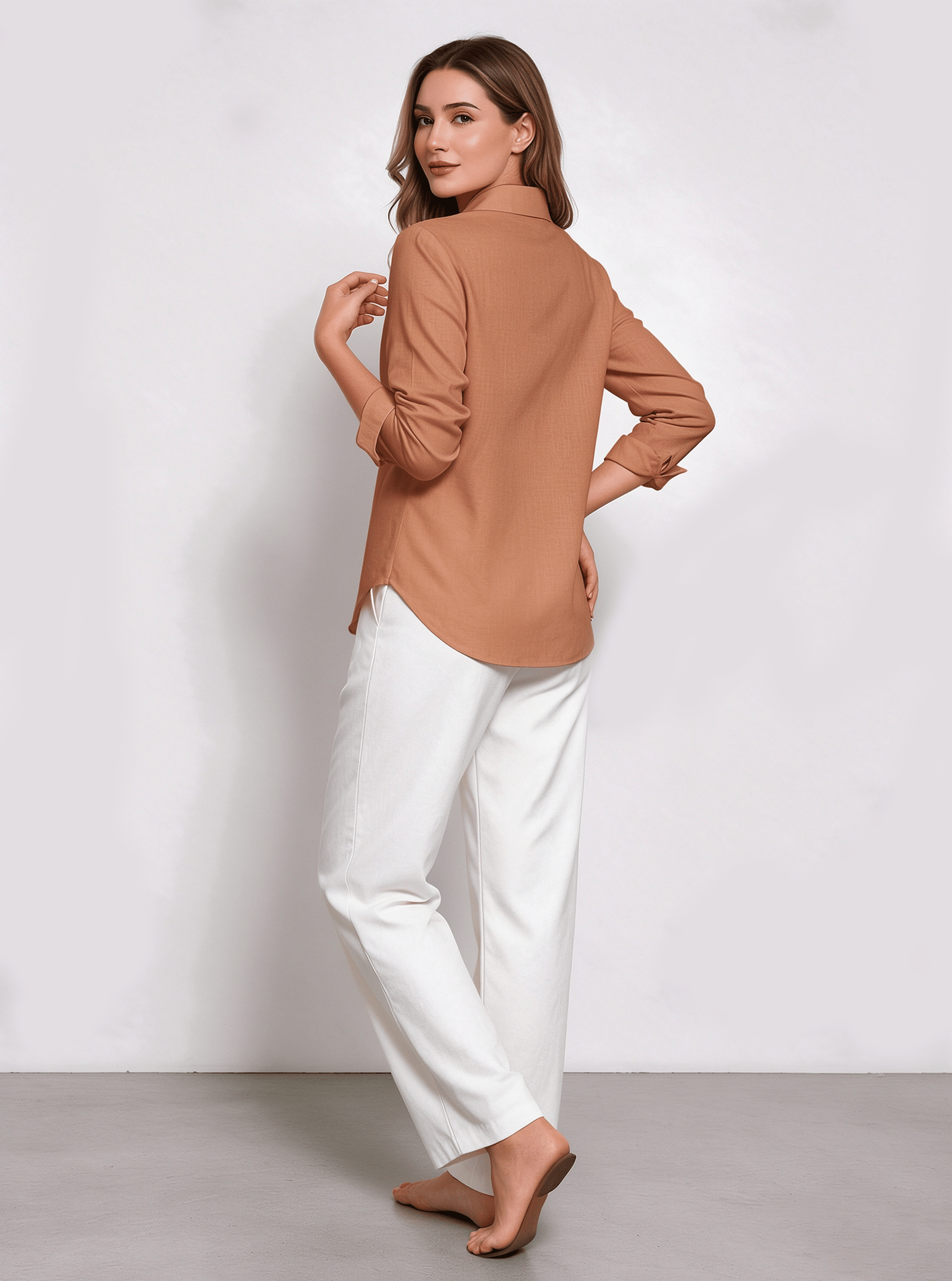 Orange Solid Long Sleeves Regular Shirt