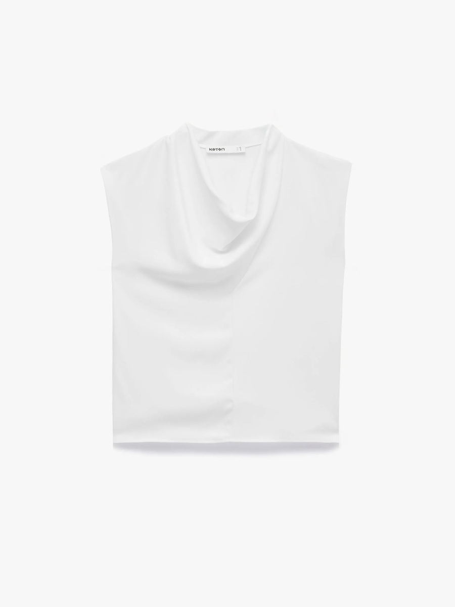 White Sleeveless Cowl Neck Top