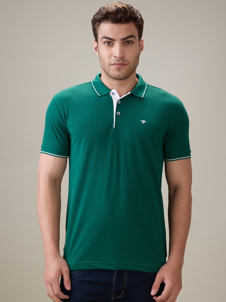 Solid Brand Logo Regular Fit Bottle Polo T-Shirt