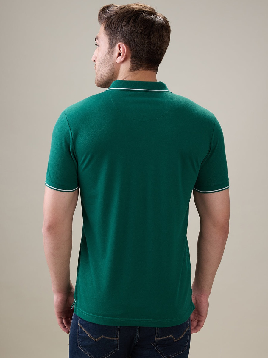 Solid Brand Logo Regular Fit Bottle Polo T-Shirt