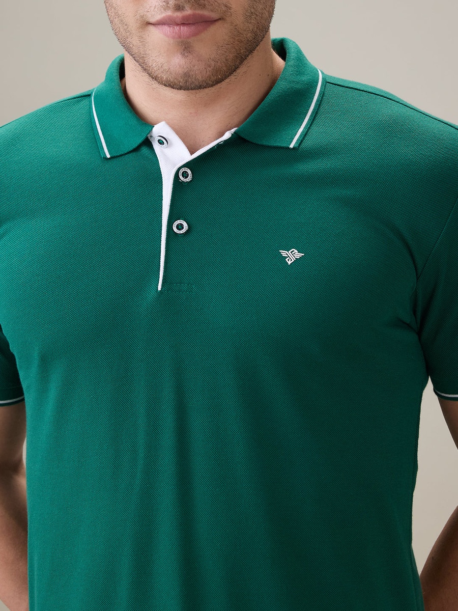 Solid Brand Logo Regular Fit Bottle Polo T-Shirt