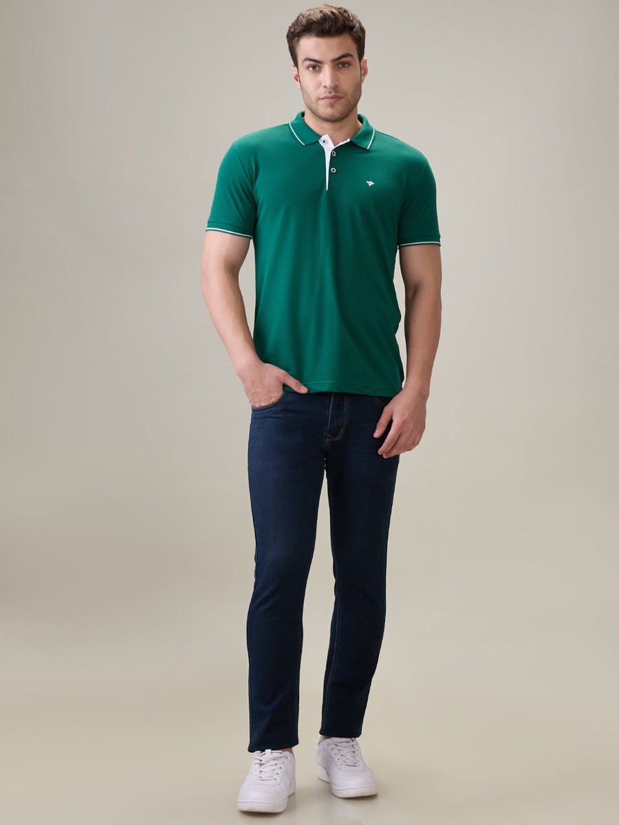 Solid Brand Logo Regular Fit Bottle Polo T-Shirt