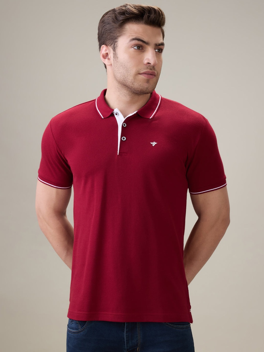 Solid Brand Logo Regular Fit Ruby Polo T-Shirt