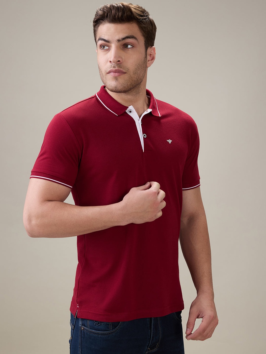 Solid Brand Logo Regular Fit Ruby Polo T-Shirt