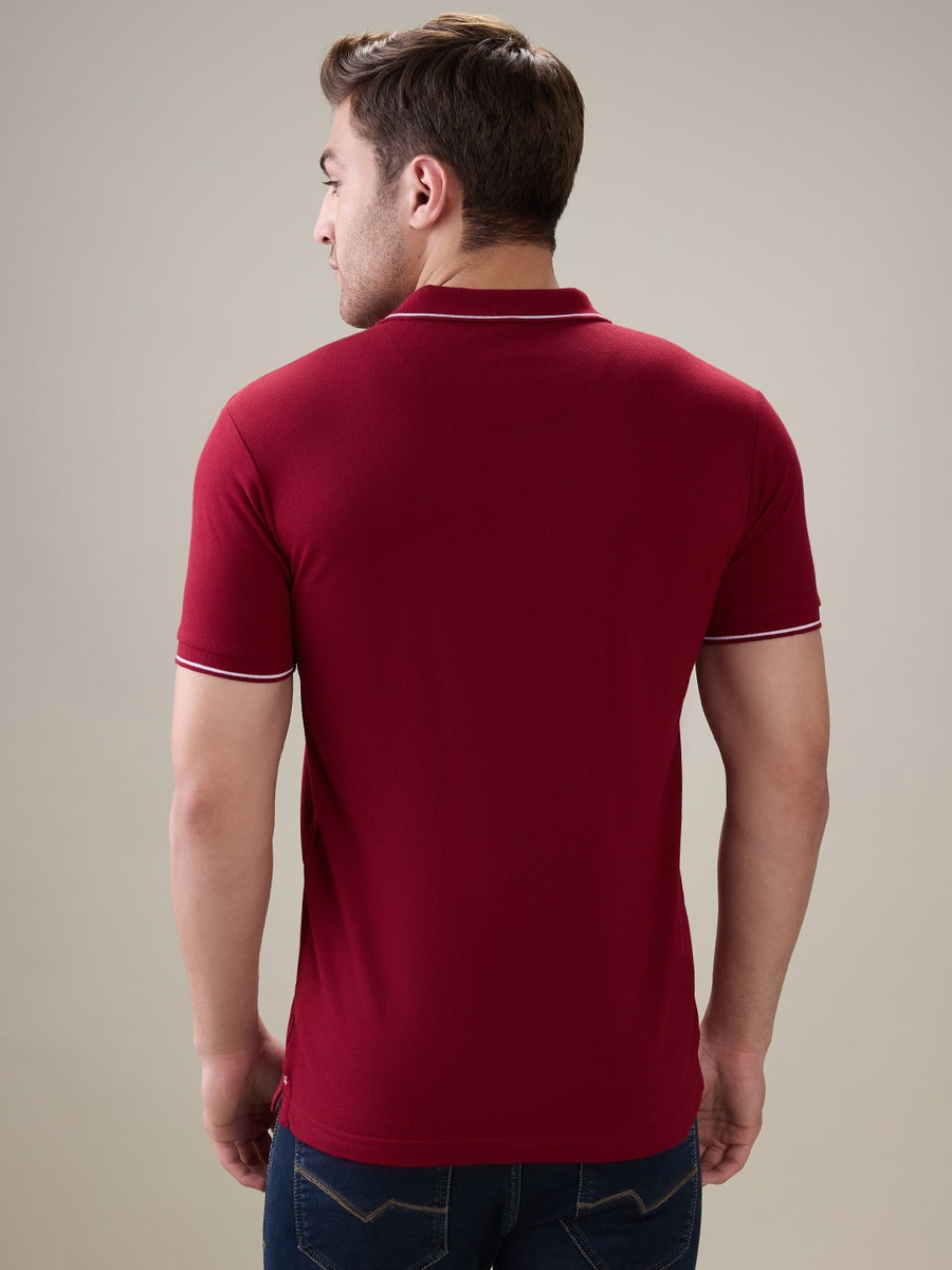 Solid Brand Logo Regular Fit Ruby Polo T-Shirt