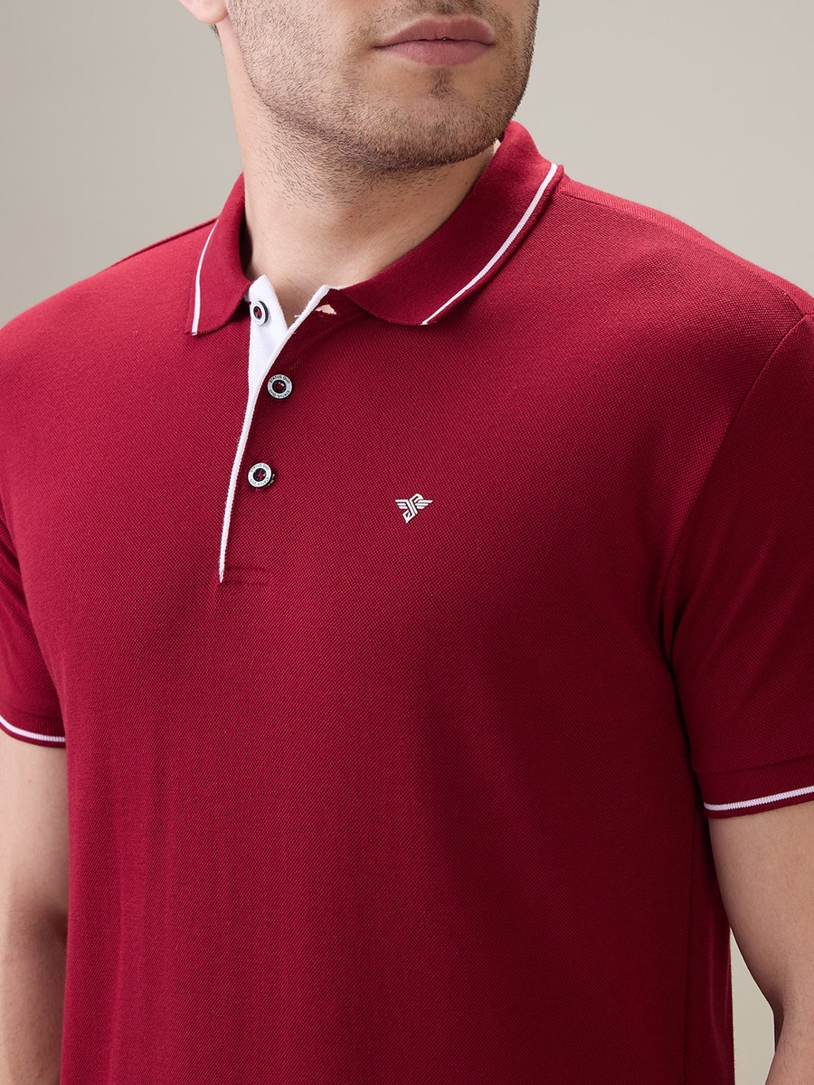 Solid Brand Logo Regular Fit Ruby Polo T-Shirt