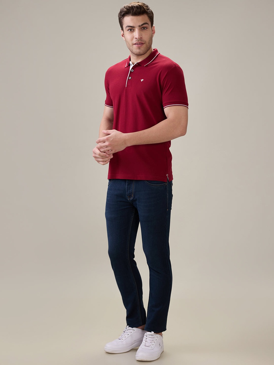 Solid Brand Logo Regular Fit Ruby Polo T-Shirt
