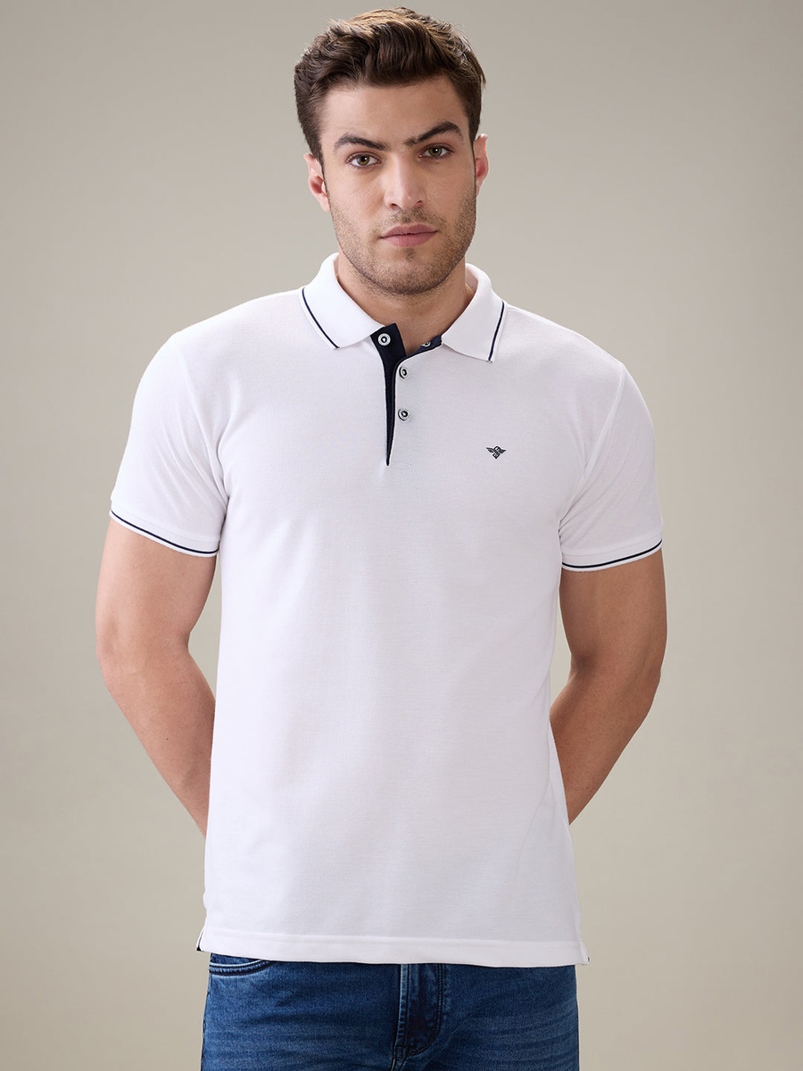 Solid Brand Logo Regular Fit Polo T-Shirt
