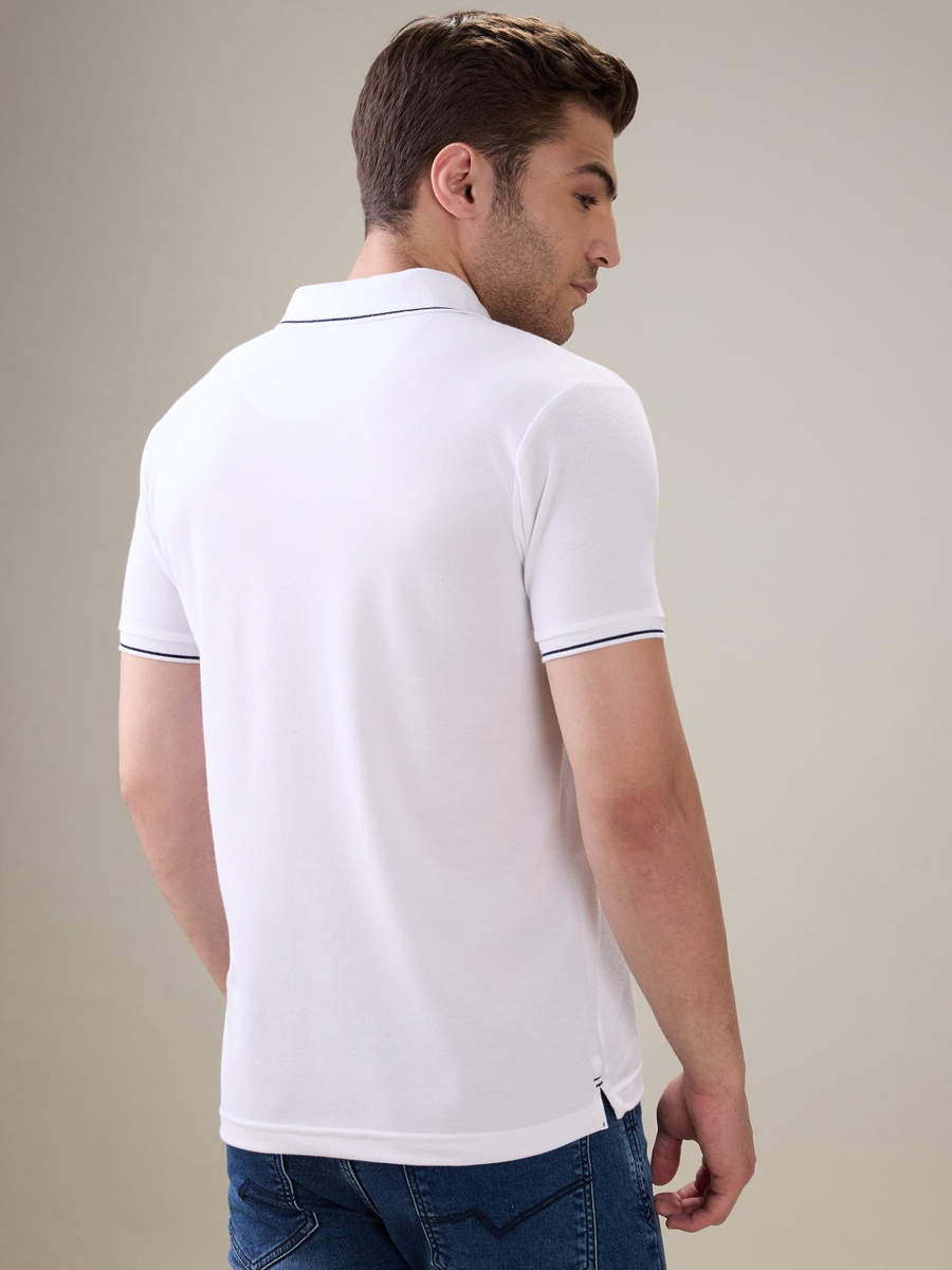 Solid Brand Logo Regular Fit Polo T-Shirt