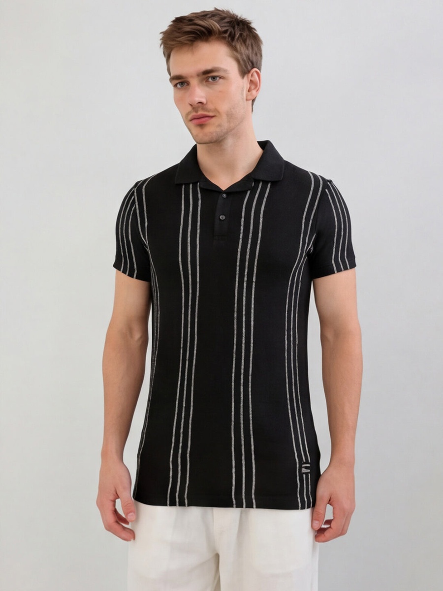 Striped Wide Collar Regular Fit T-Shirt