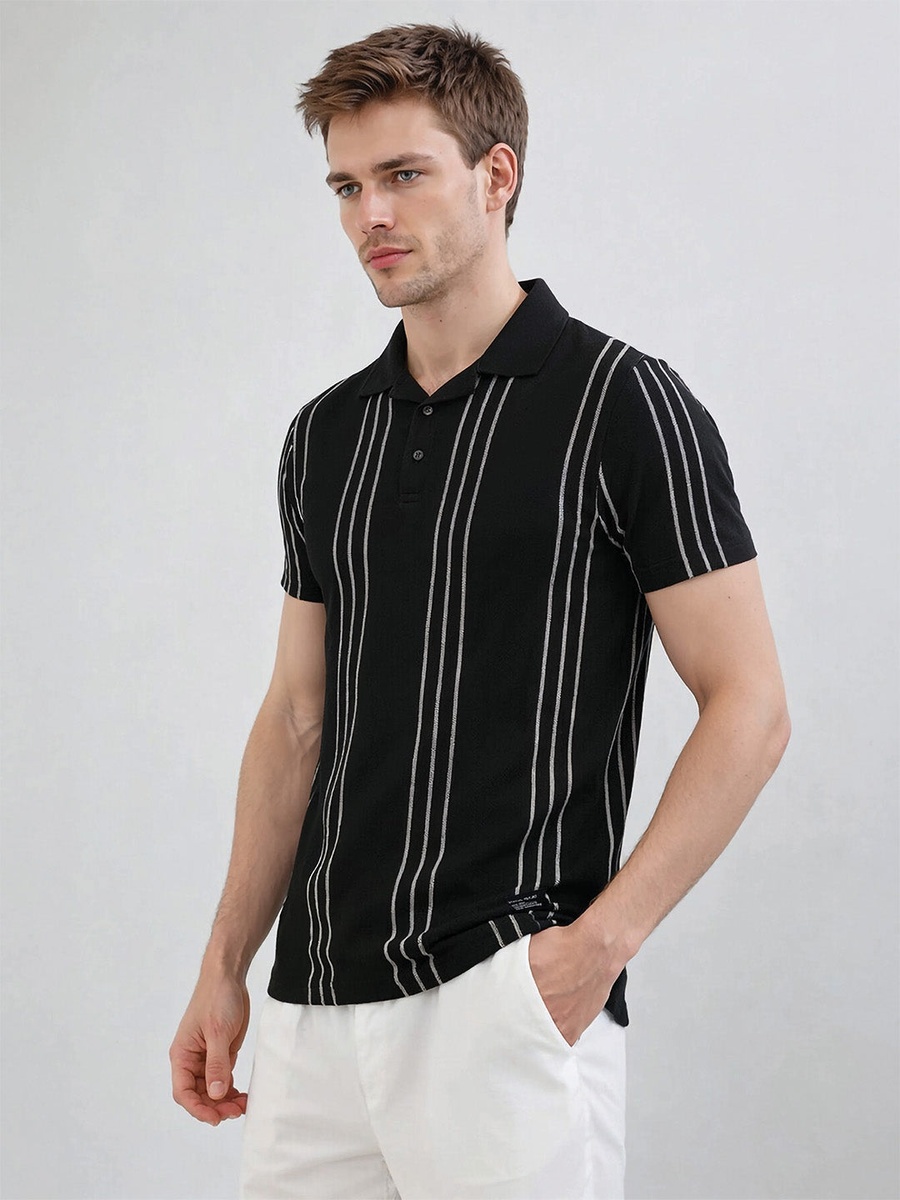 Striped Wide Collar Regular Fit T-Shirt