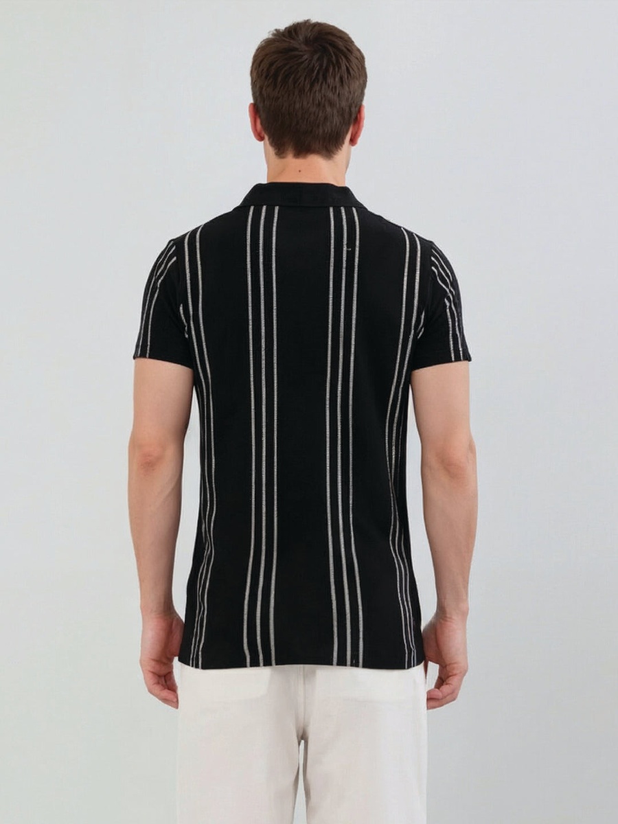 Striped Wide Collar Regular Fit T-Shirt