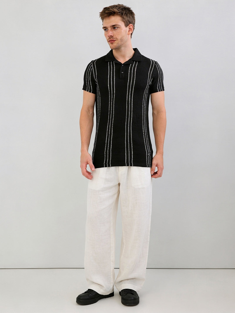 Striped Wide Collar Regular Fit T-Shirt