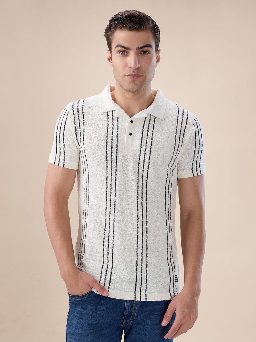 Striped Henley Neck Regular Fit T-Shirt