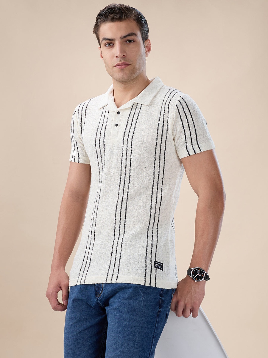 Striped Henley Neck Regular Fit T-Shirt