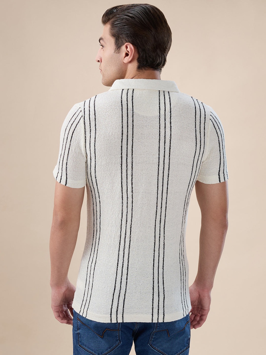 Striped Henley Neck Regular Fit T-Shirt
