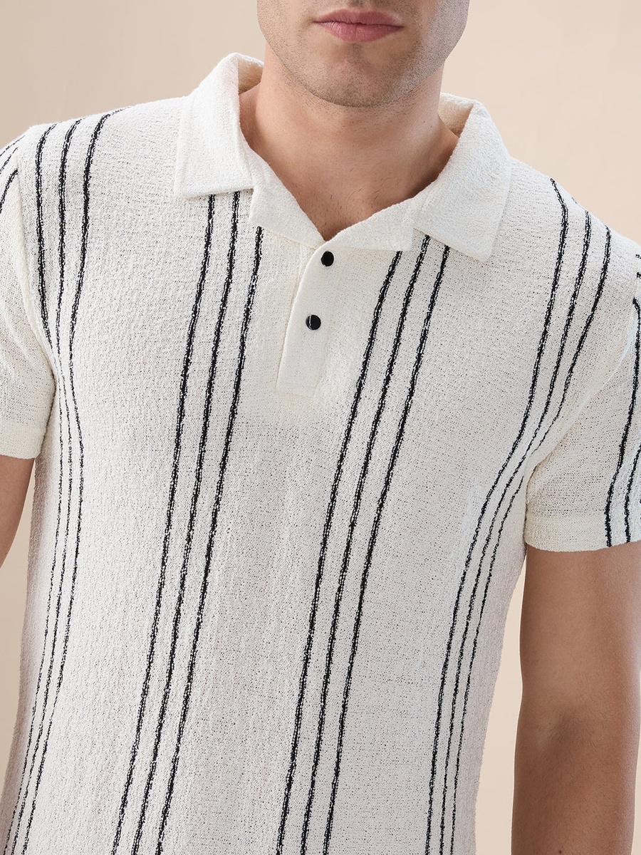 Striped Henley Neck Regular Fit T-Shirt