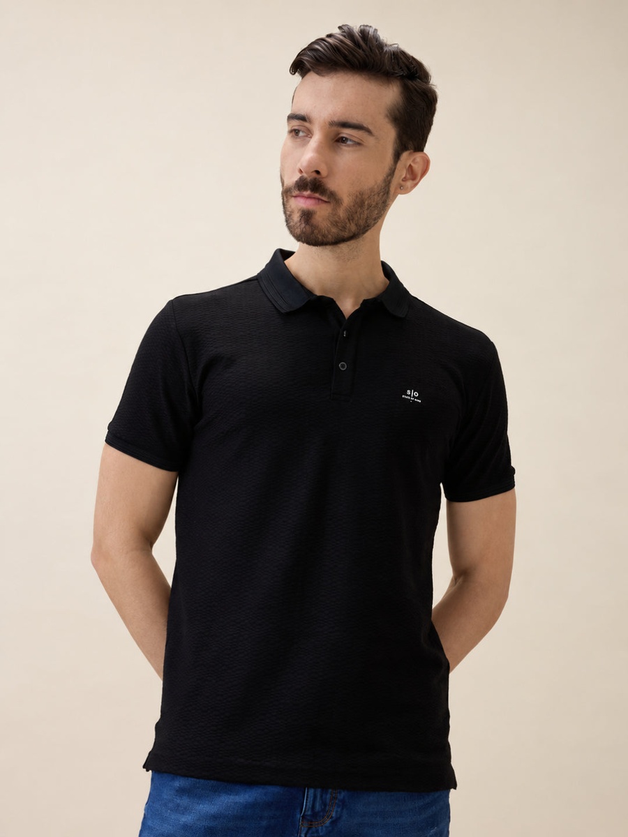 Solid Polo Collar Regular Fit T-Shirt