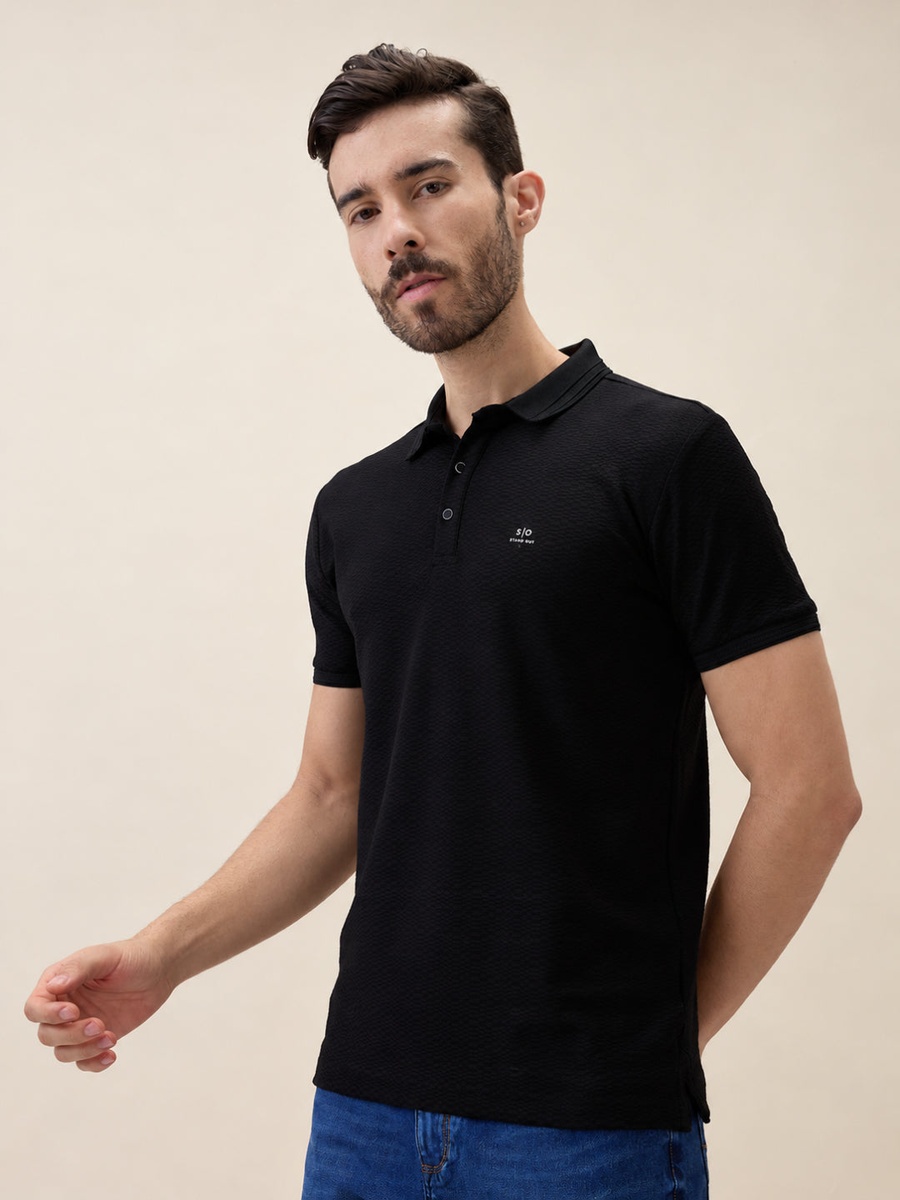 Solid Polo Collar Regular Fit T-Shirt