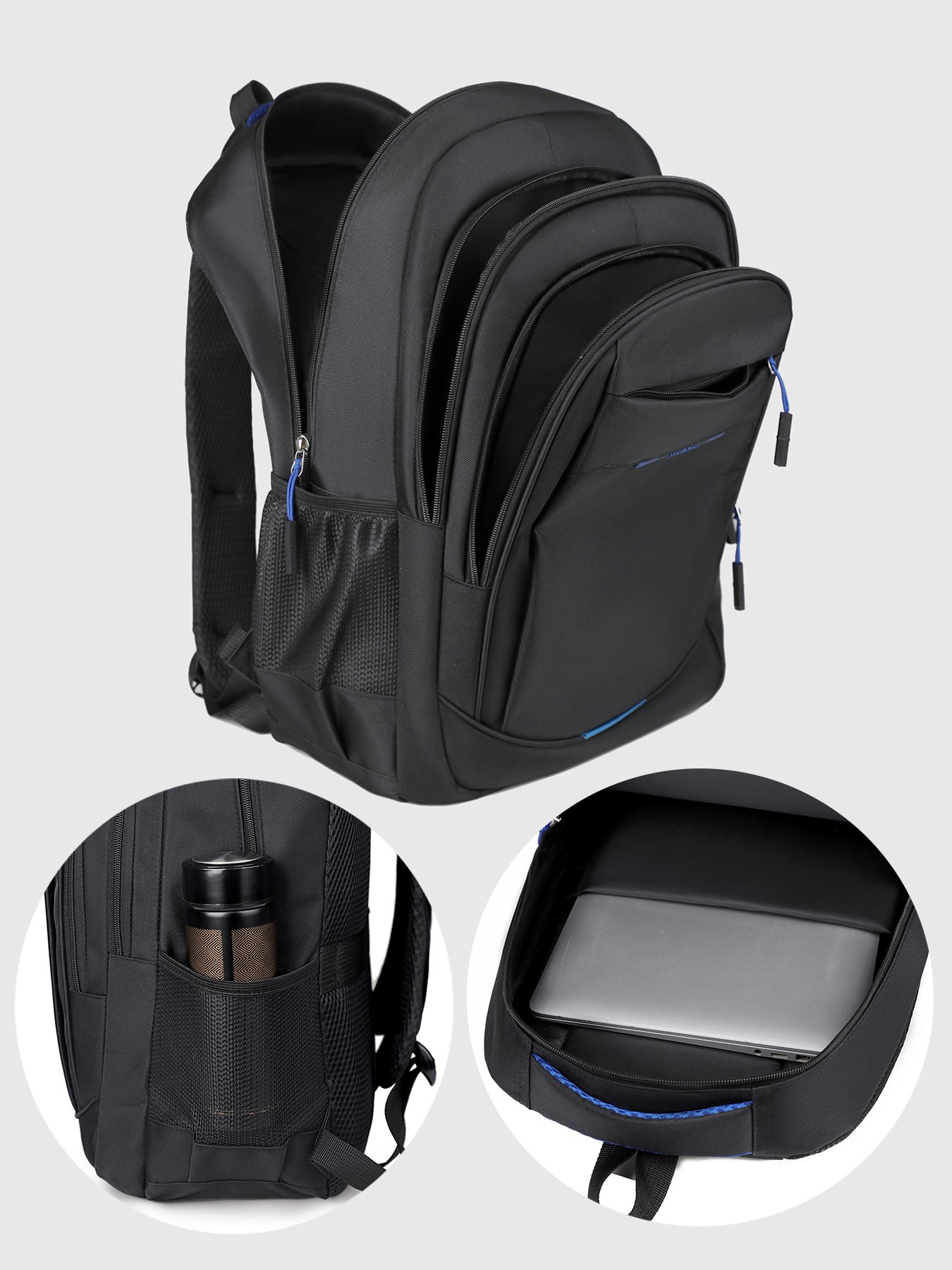 Black Solid Backpack with Zip