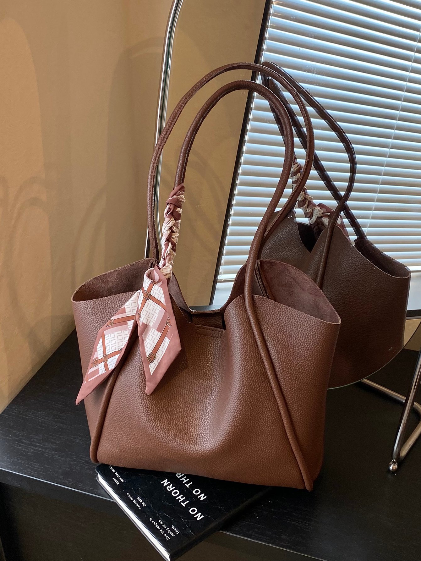 Coffee Brown Solid Shoulder Bag with Magnetic