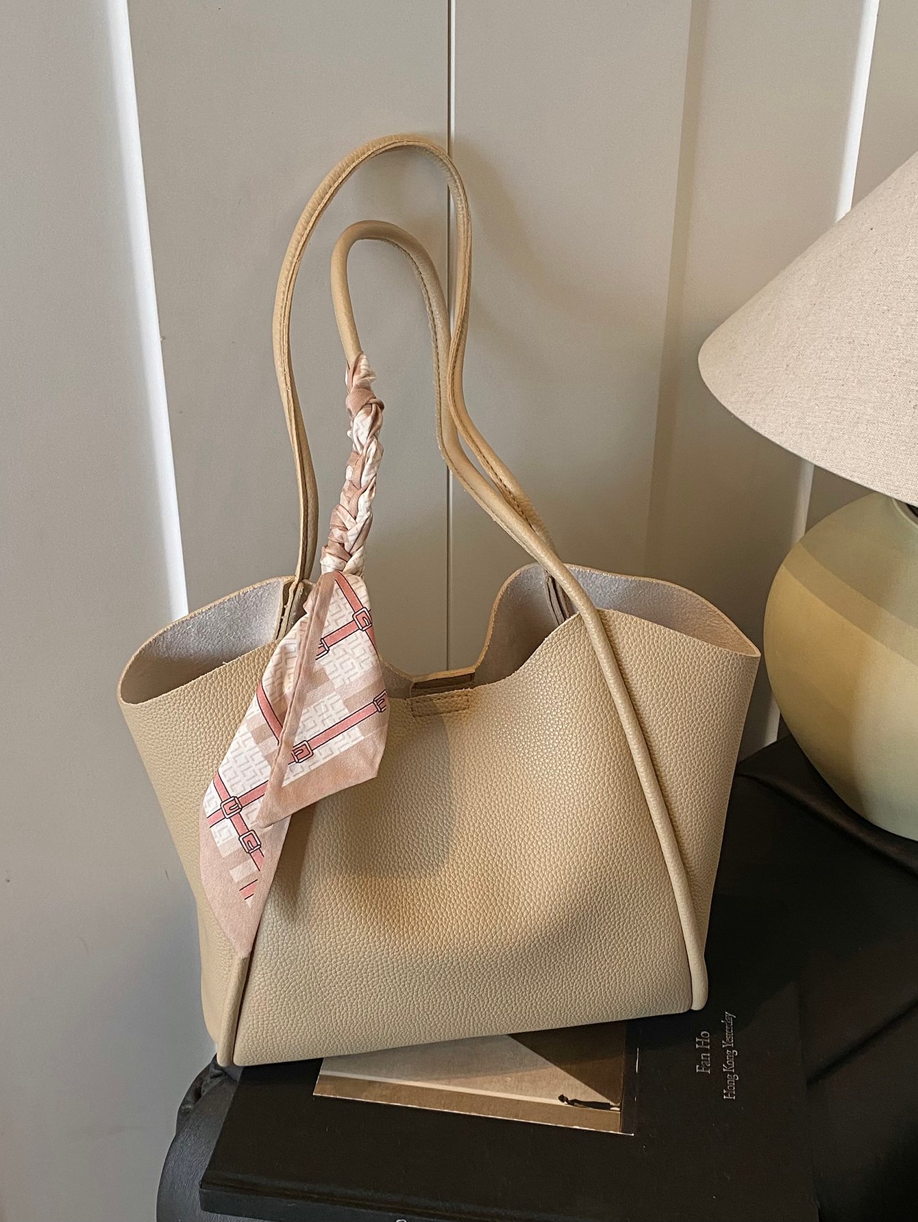 Khaki Solid Tote with Zip