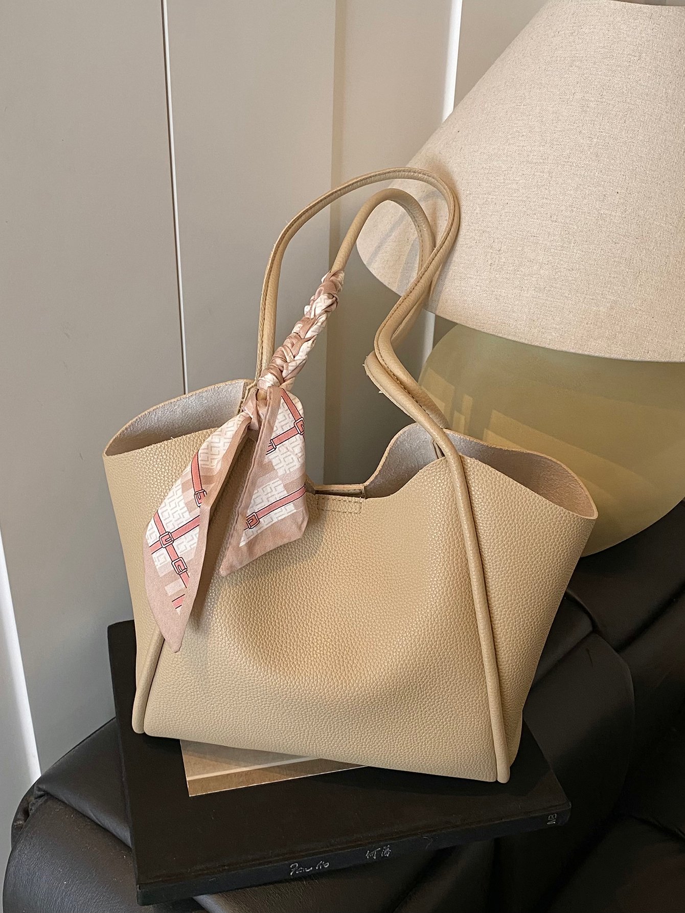Khaki Solid Tote with Zip