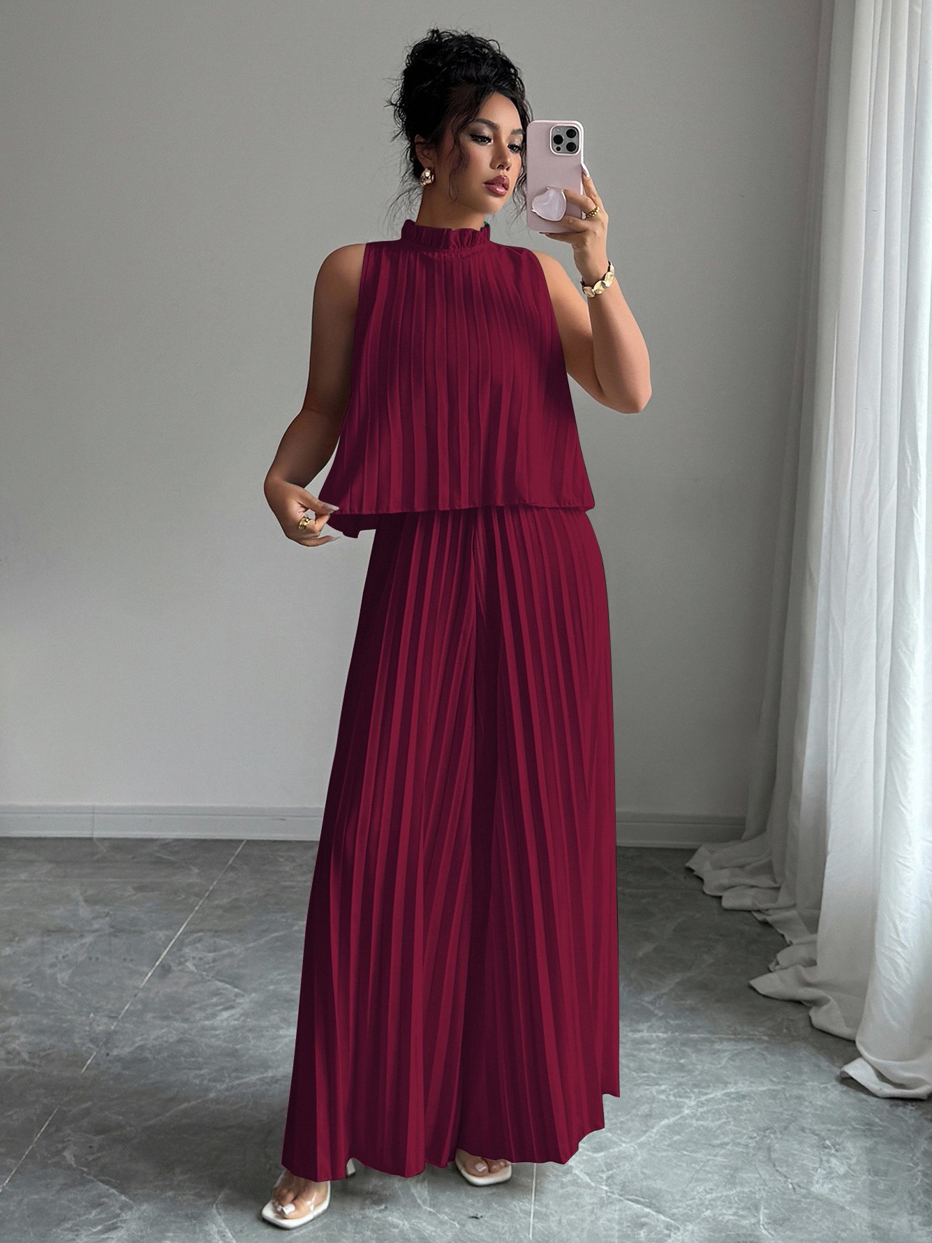 Burgundy Solid Jumpsuit