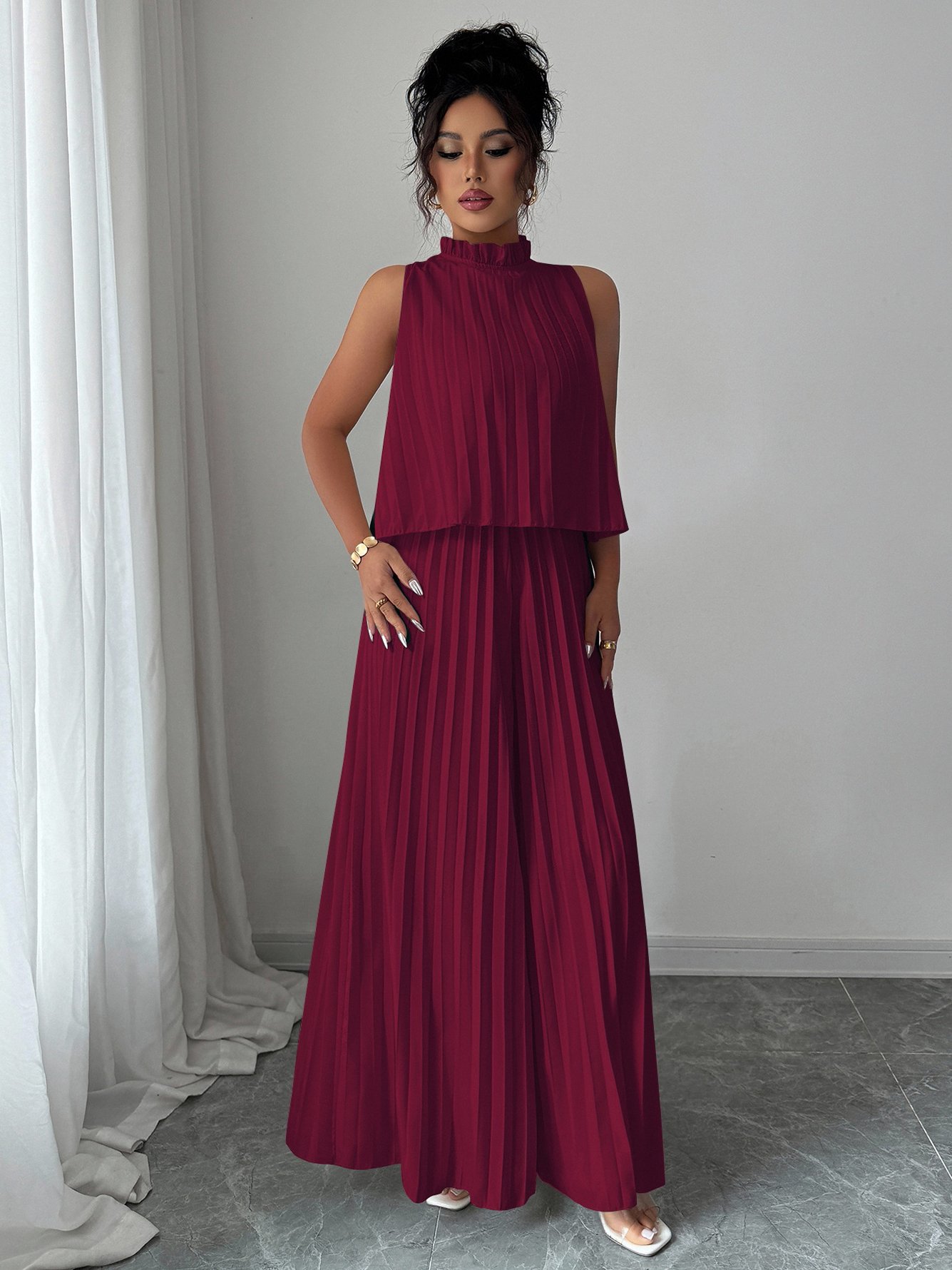 Burgundy Solid Jumpsuit