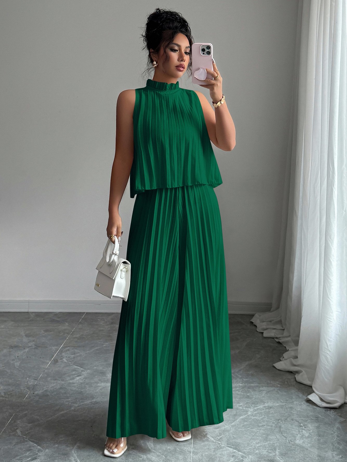 Dark Green Solid Jumpsuit