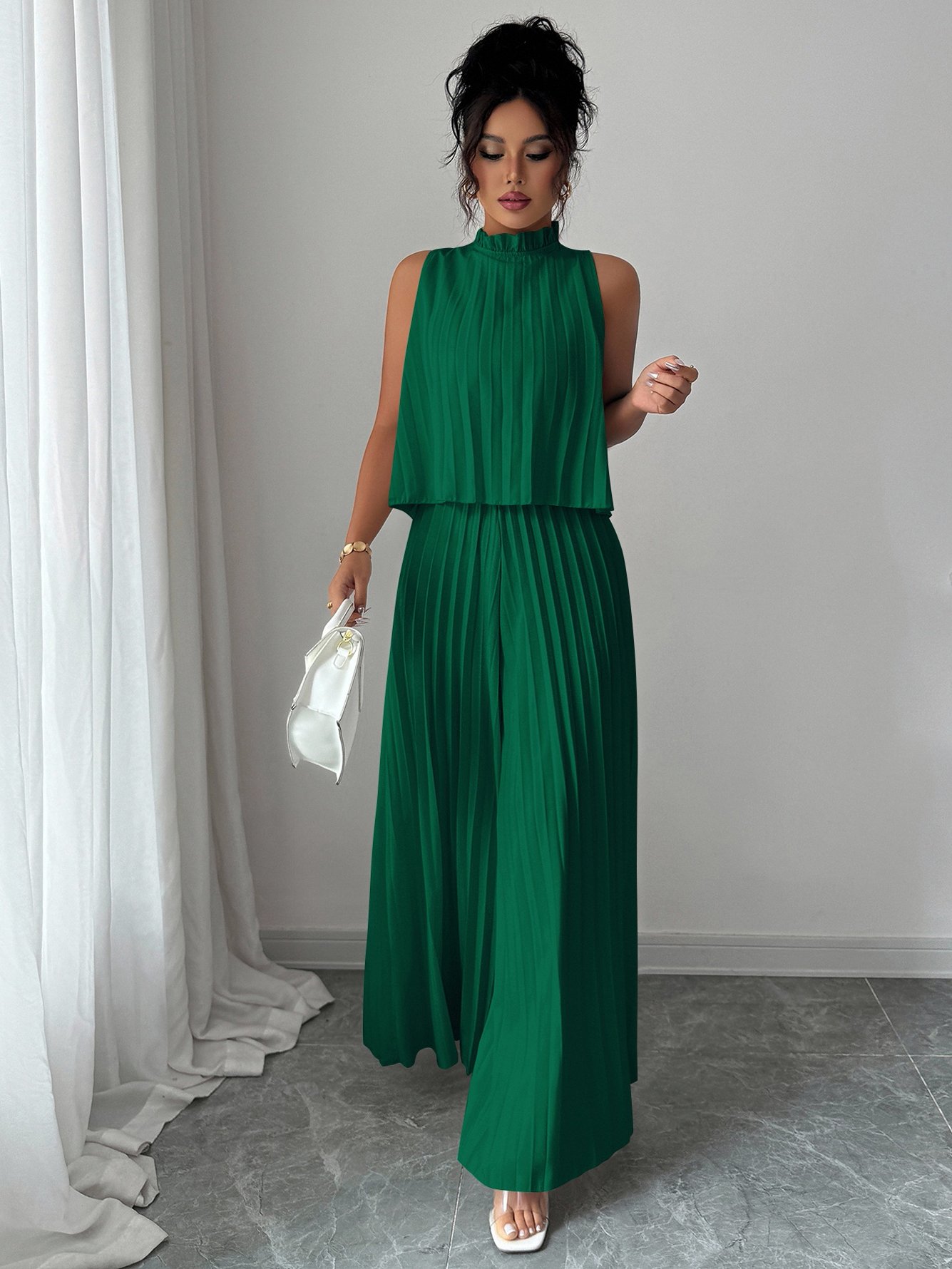 Dark Green Solid Jumpsuit