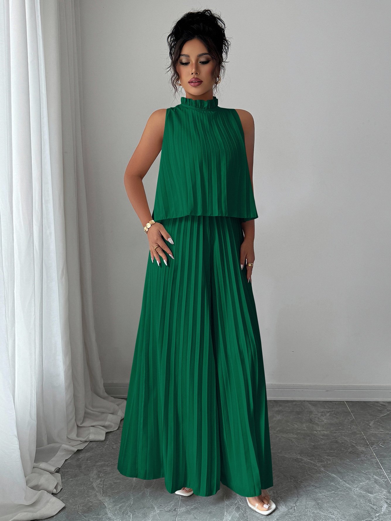 Dark Green Solid Jumpsuit