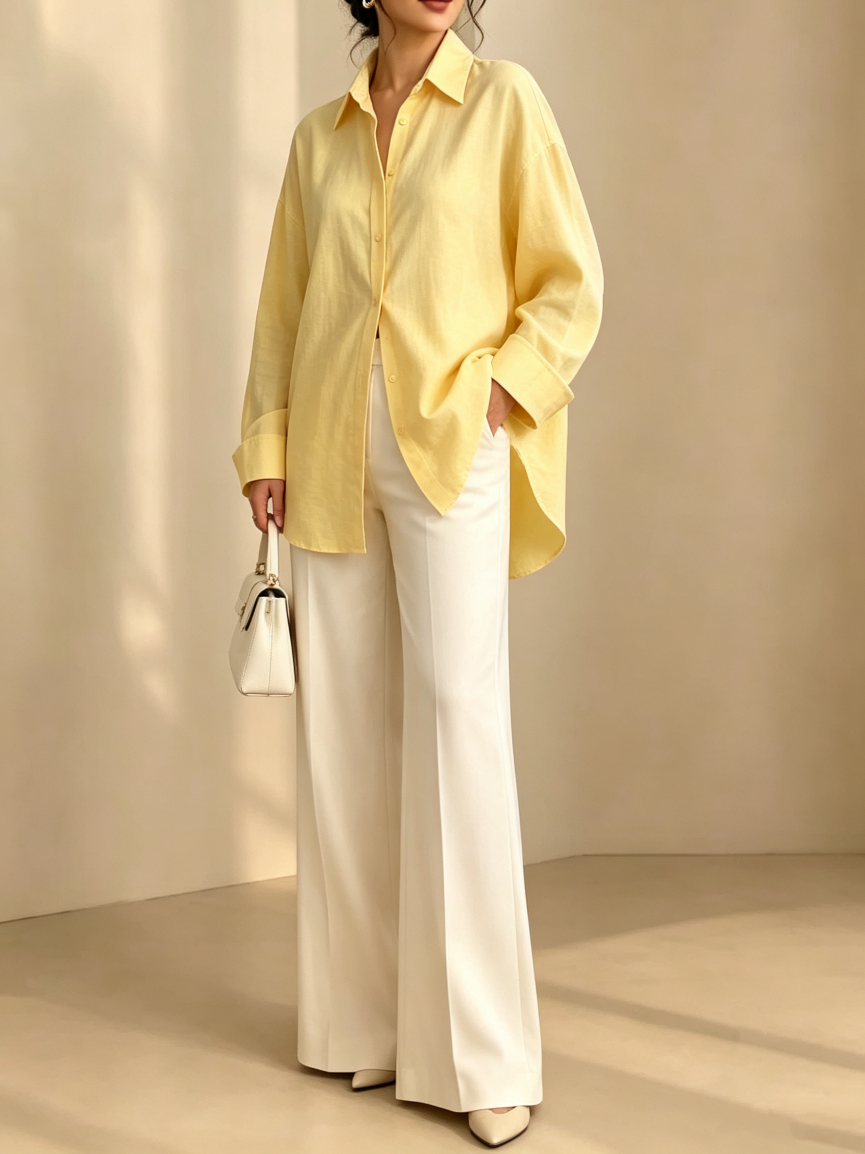 Yellow Solid Long Sleeves Oversized Shirt