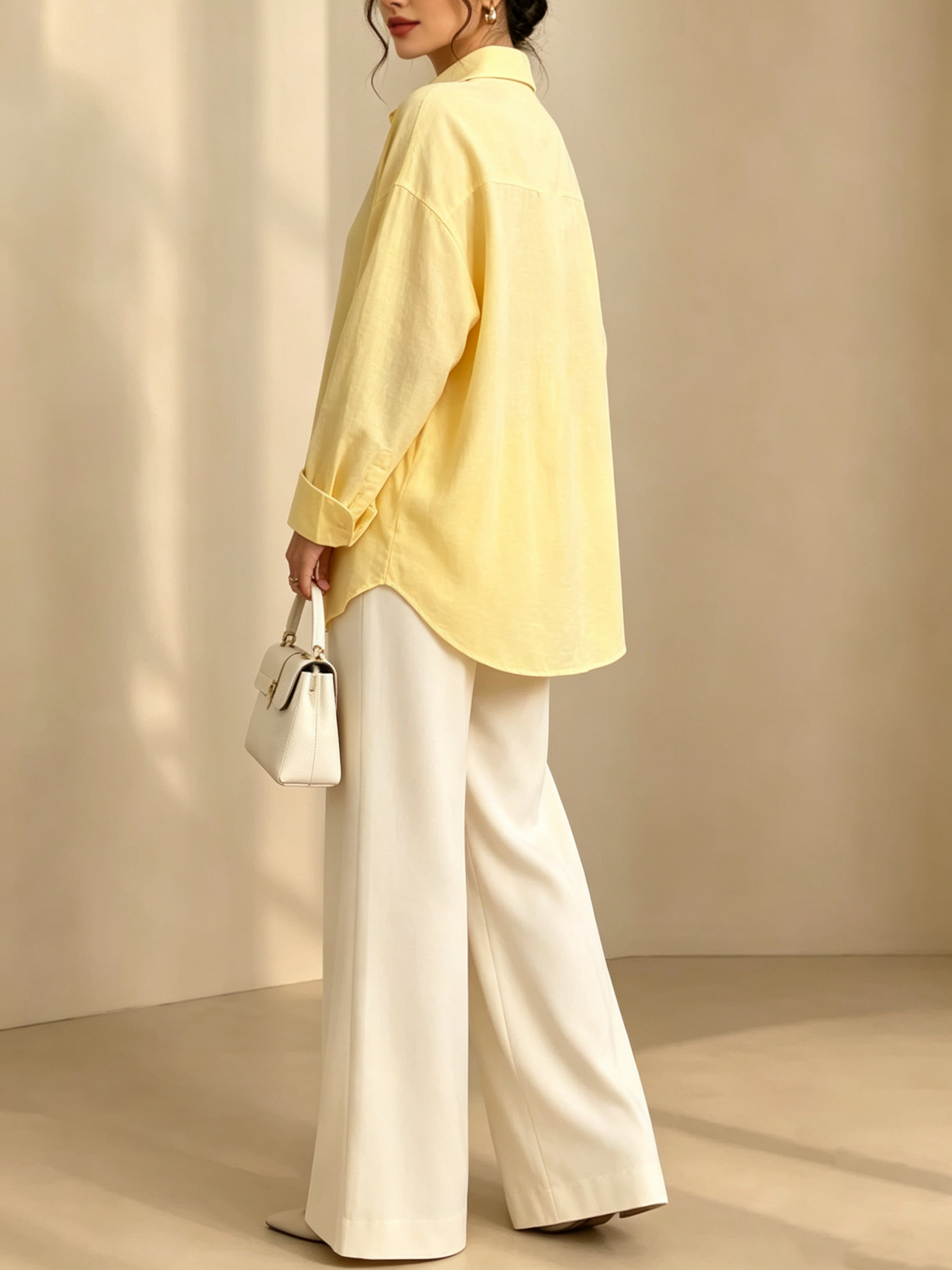 Yellow Solid Long Sleeves Oversized Shirt