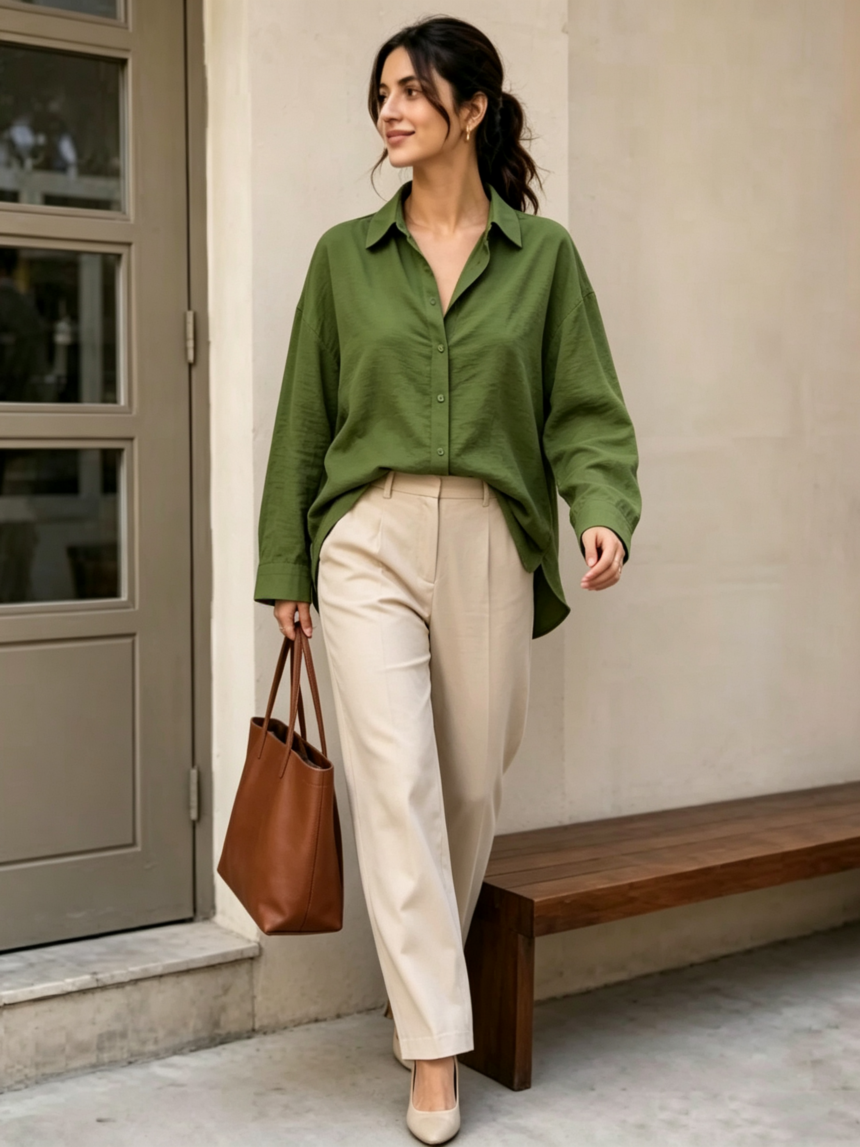 Green Solid Long Sleeves Oversized Shirt