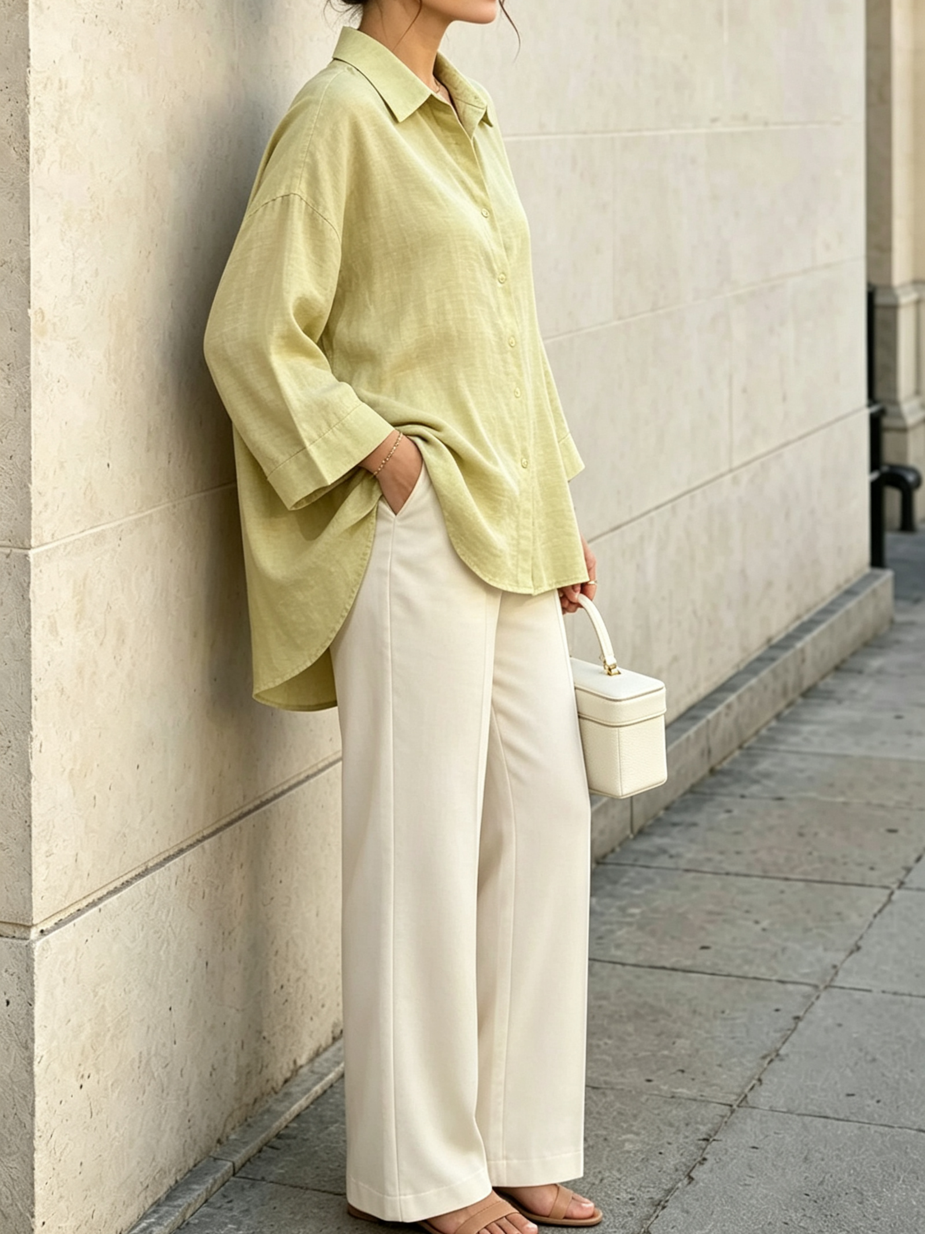 Green Solid 3/4 Sleeves Oversized Shirt