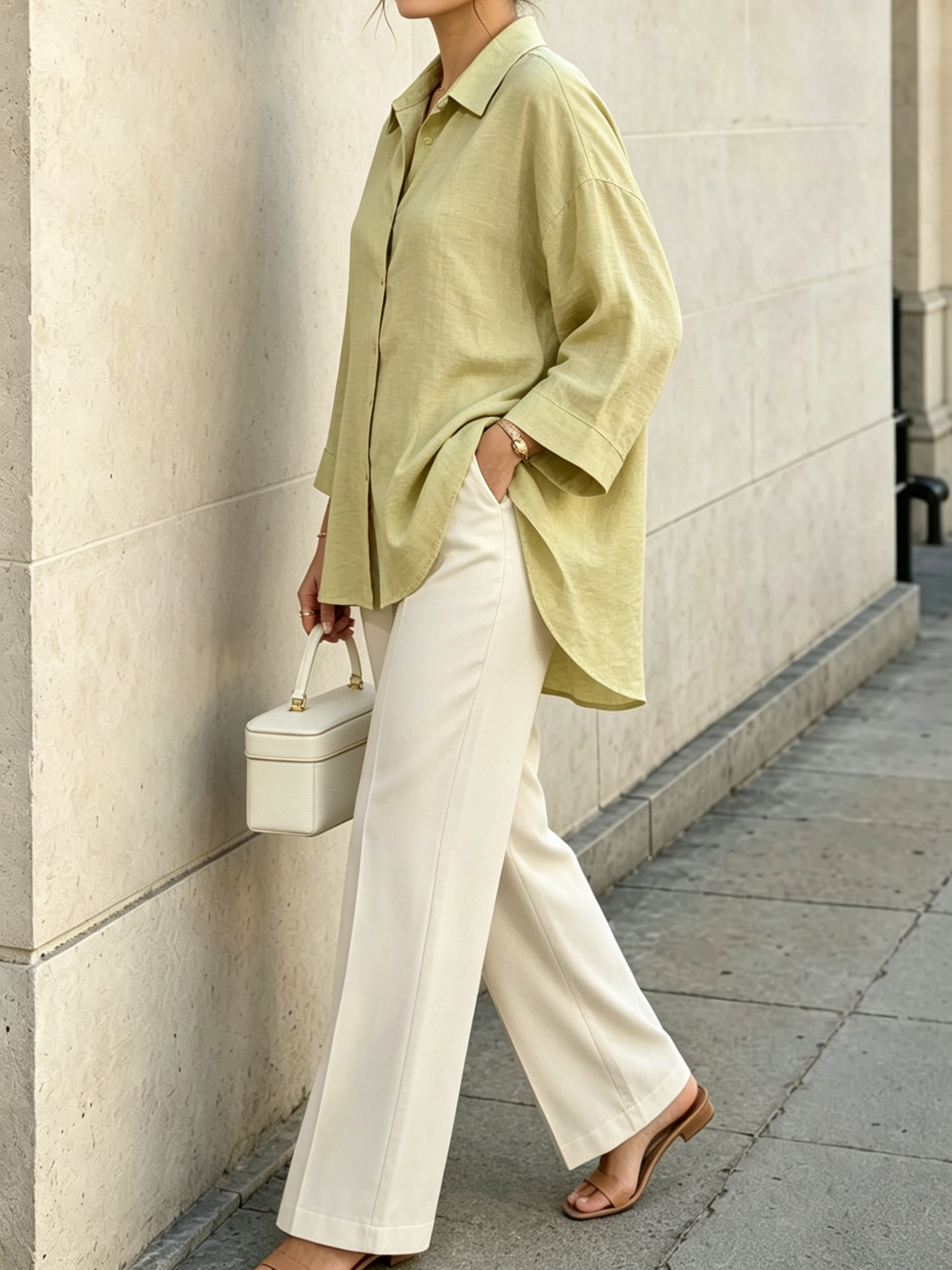 Green Solid 3/4 Sleeves Oversized Shirt