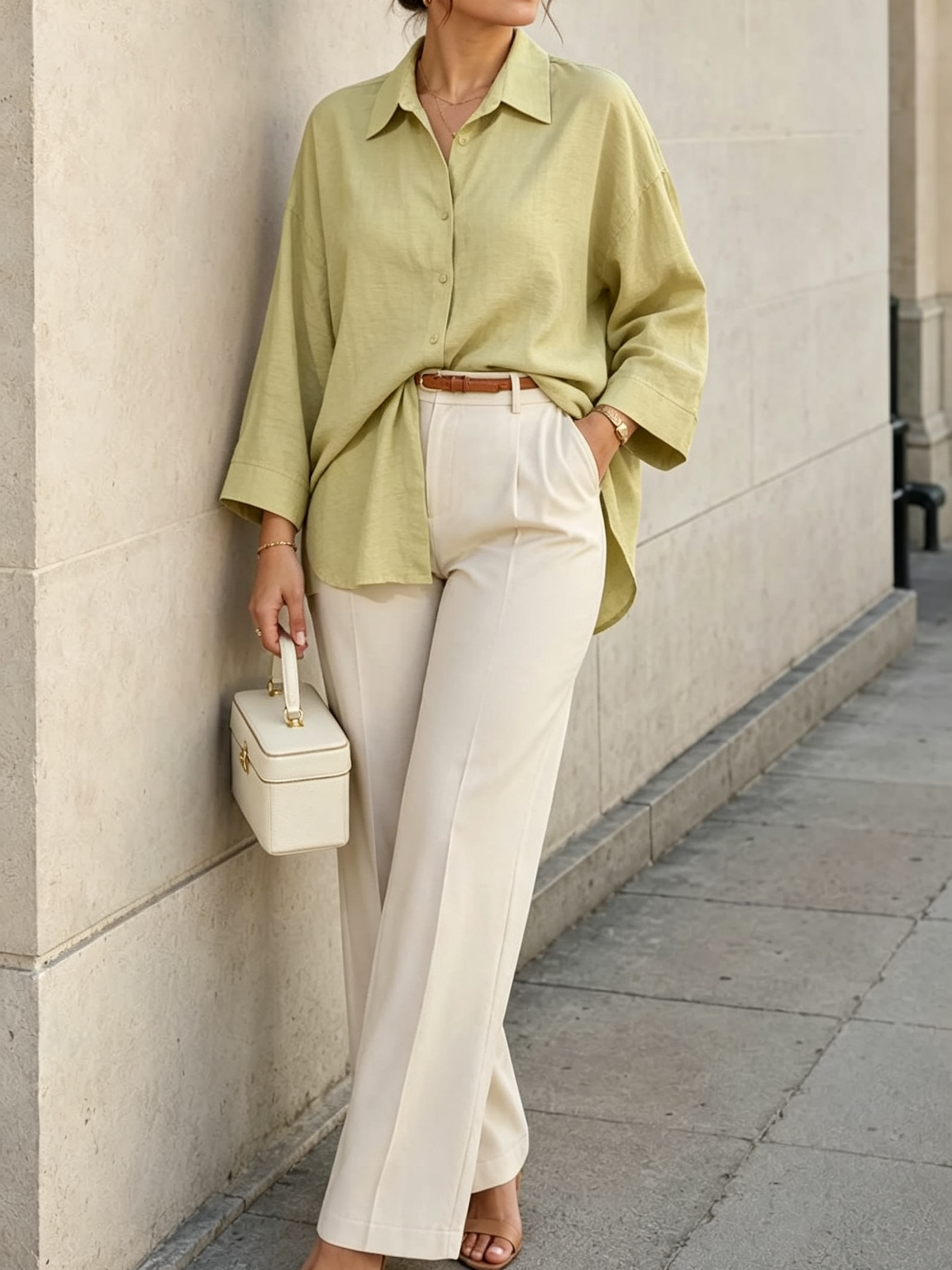 Green Solid 3/4 Sleeves Oversized Shirt