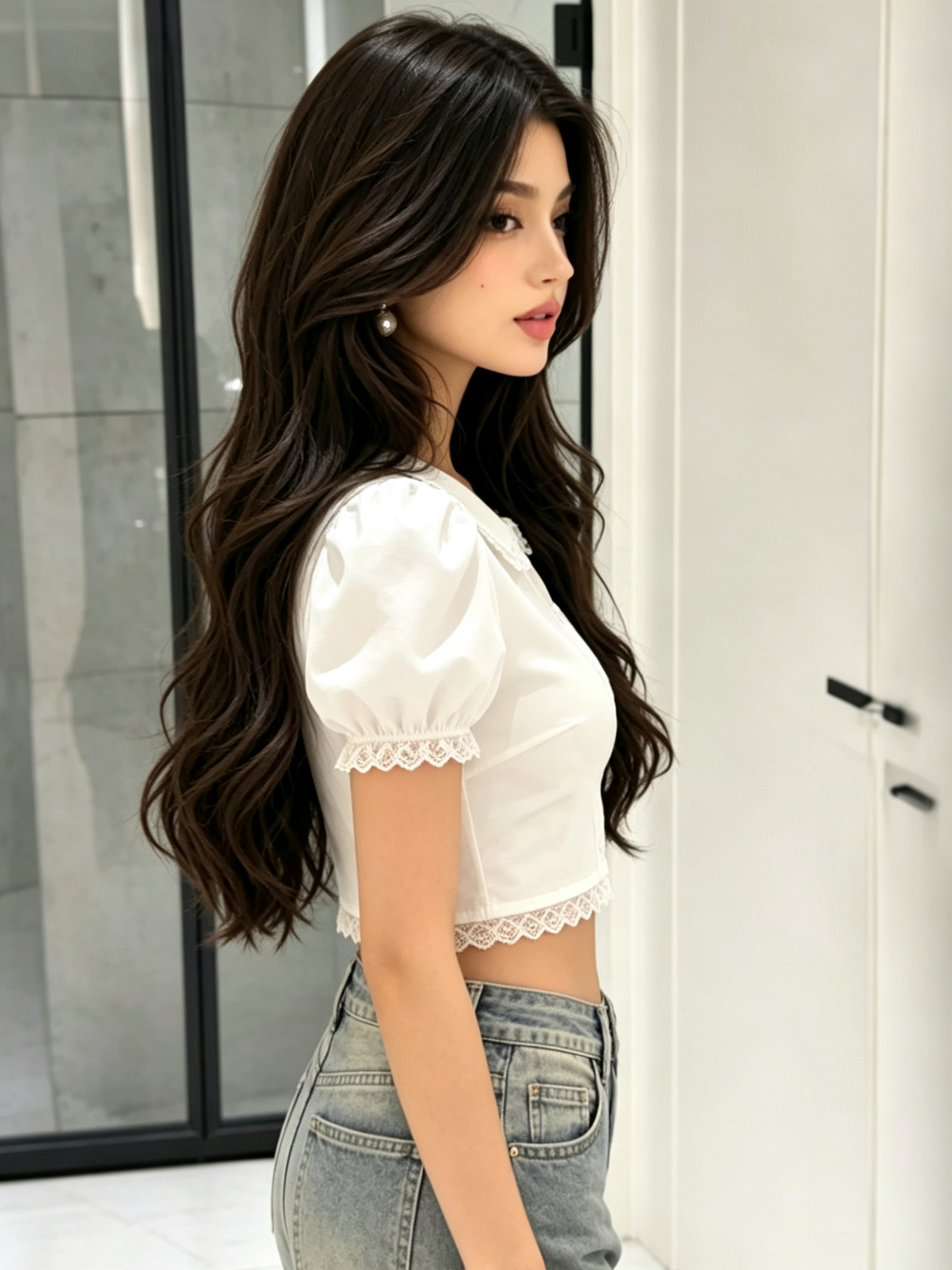White Texture Short Sleeves Fitted Shirt