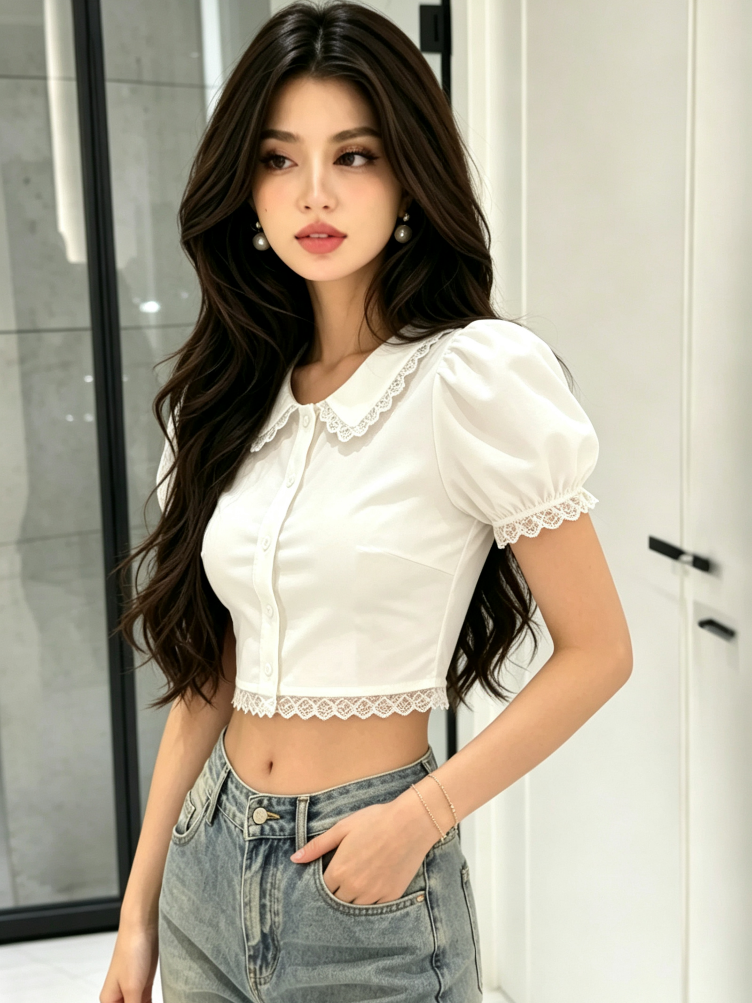 White Texture Short Sleeves Fitted Shirt