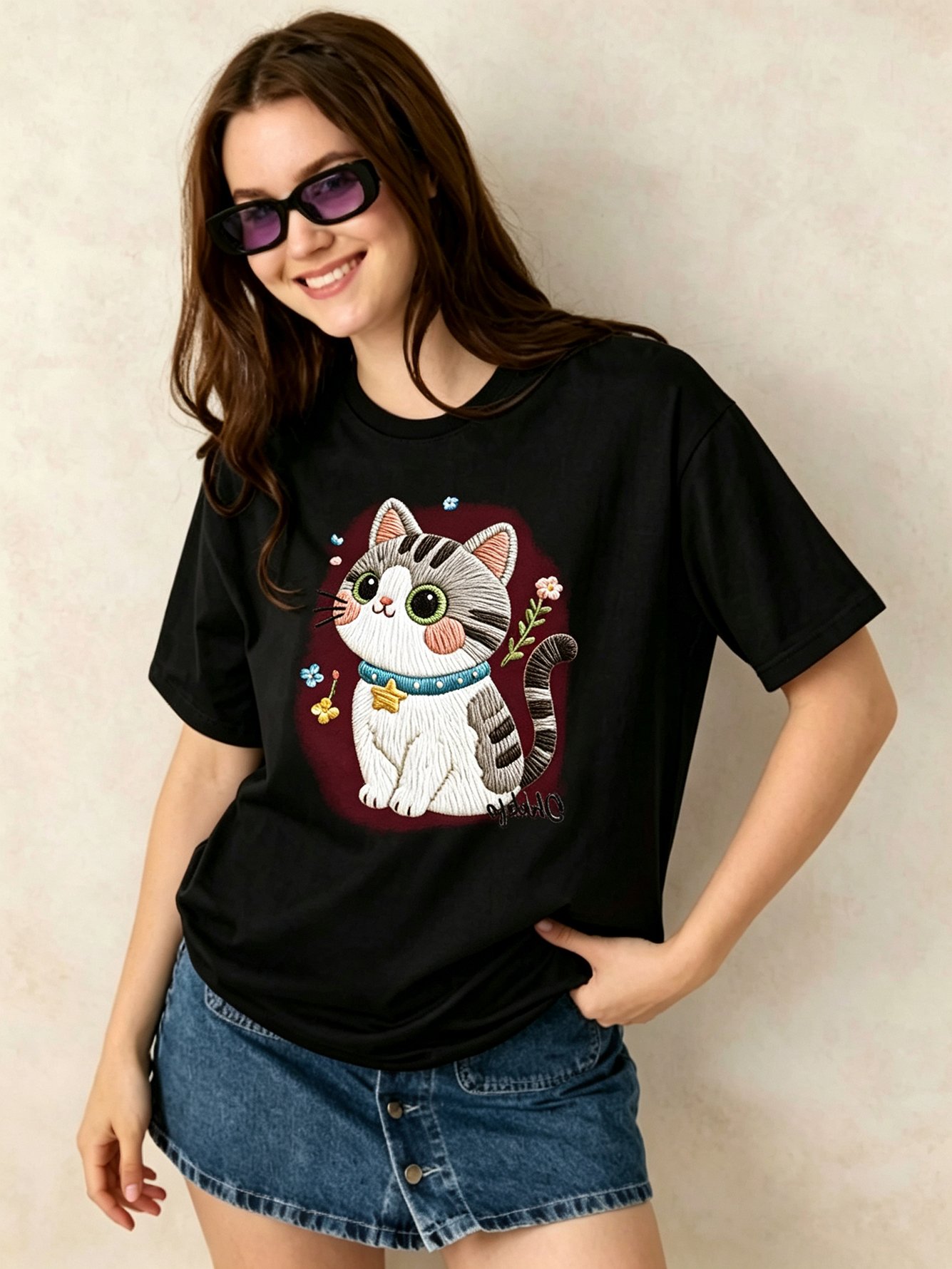 Black Printed Round Neck Regular T-Shirt