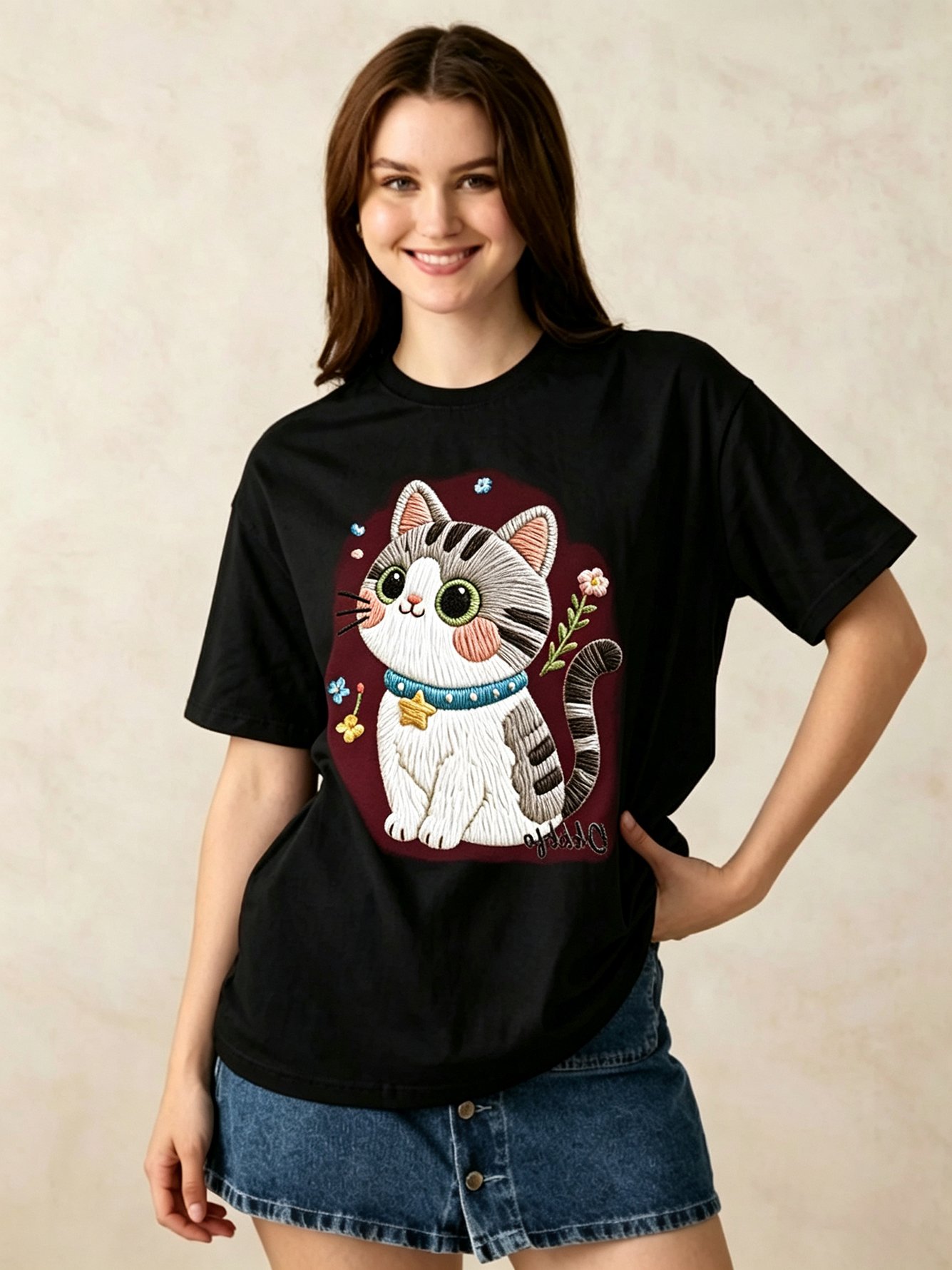 Black Printed Round Neck Regular T-Shirt
