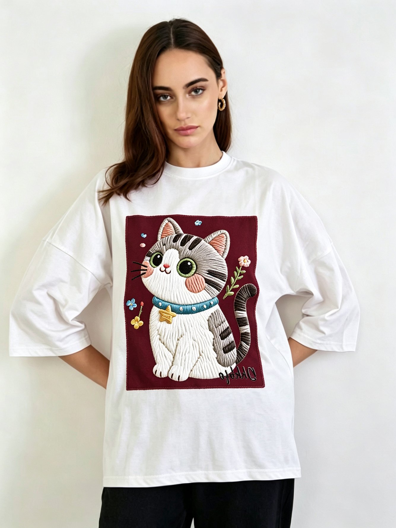 White Printed Round Neck Regular T-Shirt