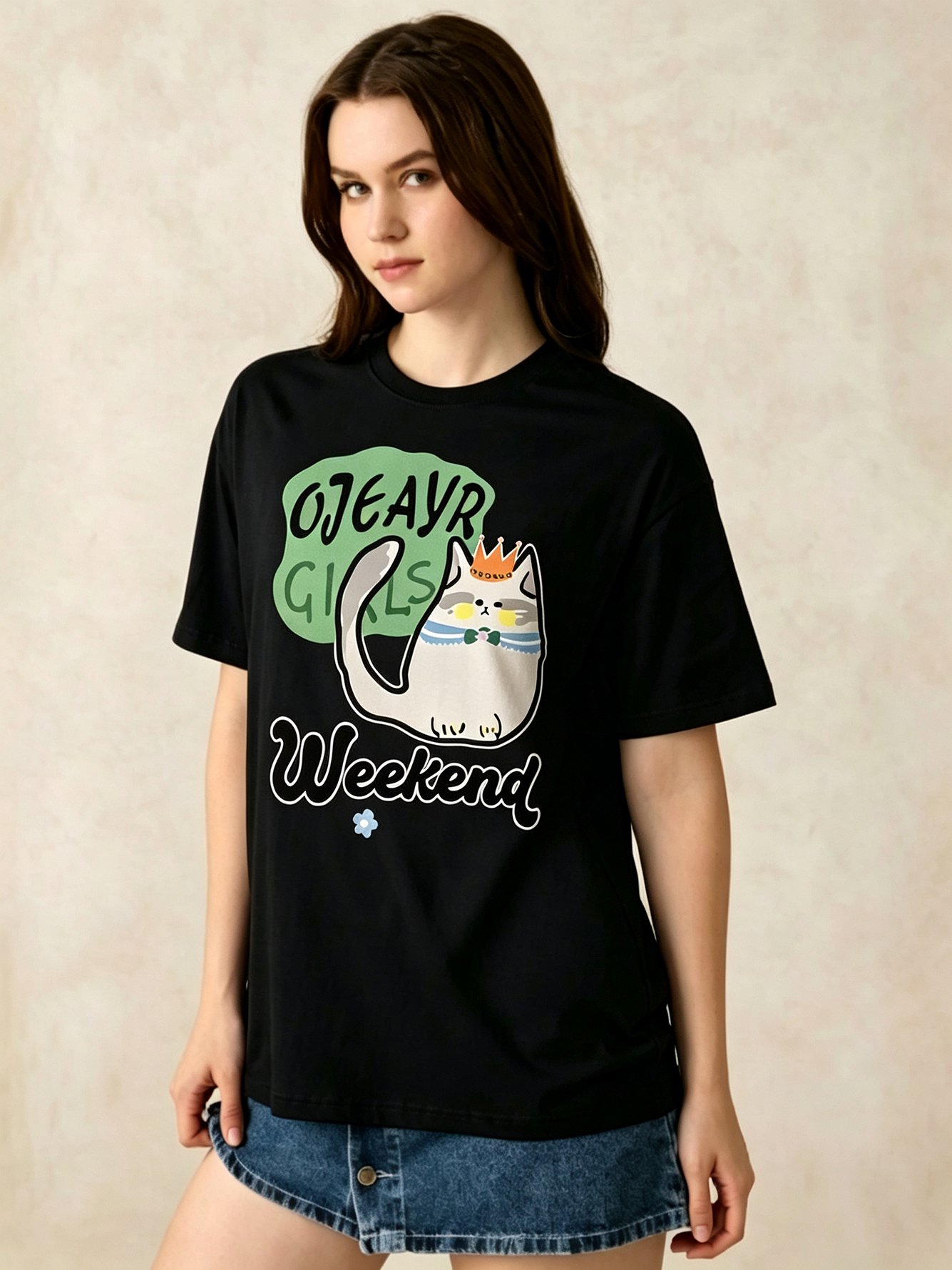 Black Printed Round Neck Regular T-Shirt