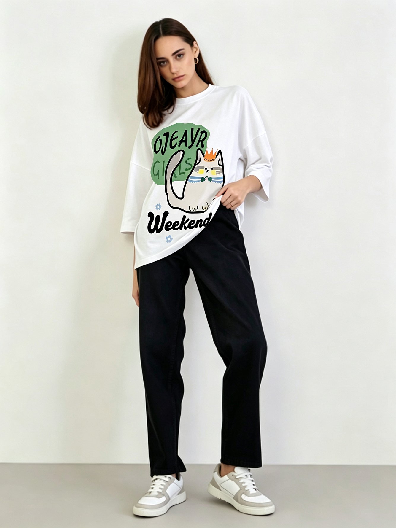 White Printed Round Neck Regular T-Shirt