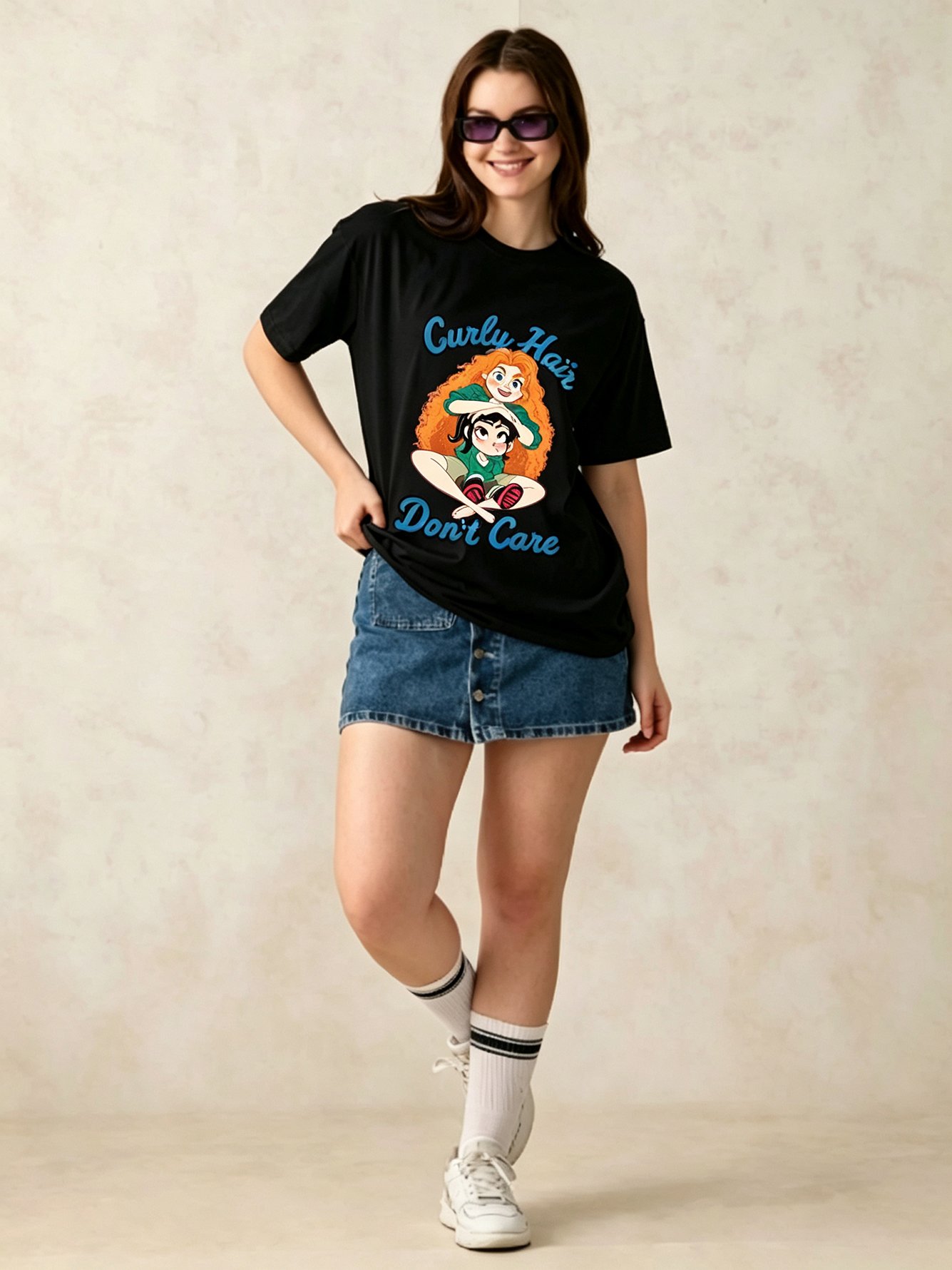 Black Printed Round Neck Regular T-Shirt